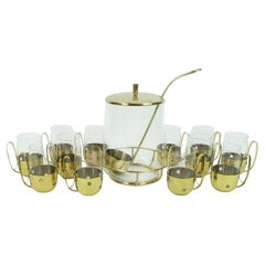 elegant mid century PUNCH bowl set with 12 glasses and centerpiece 1950s