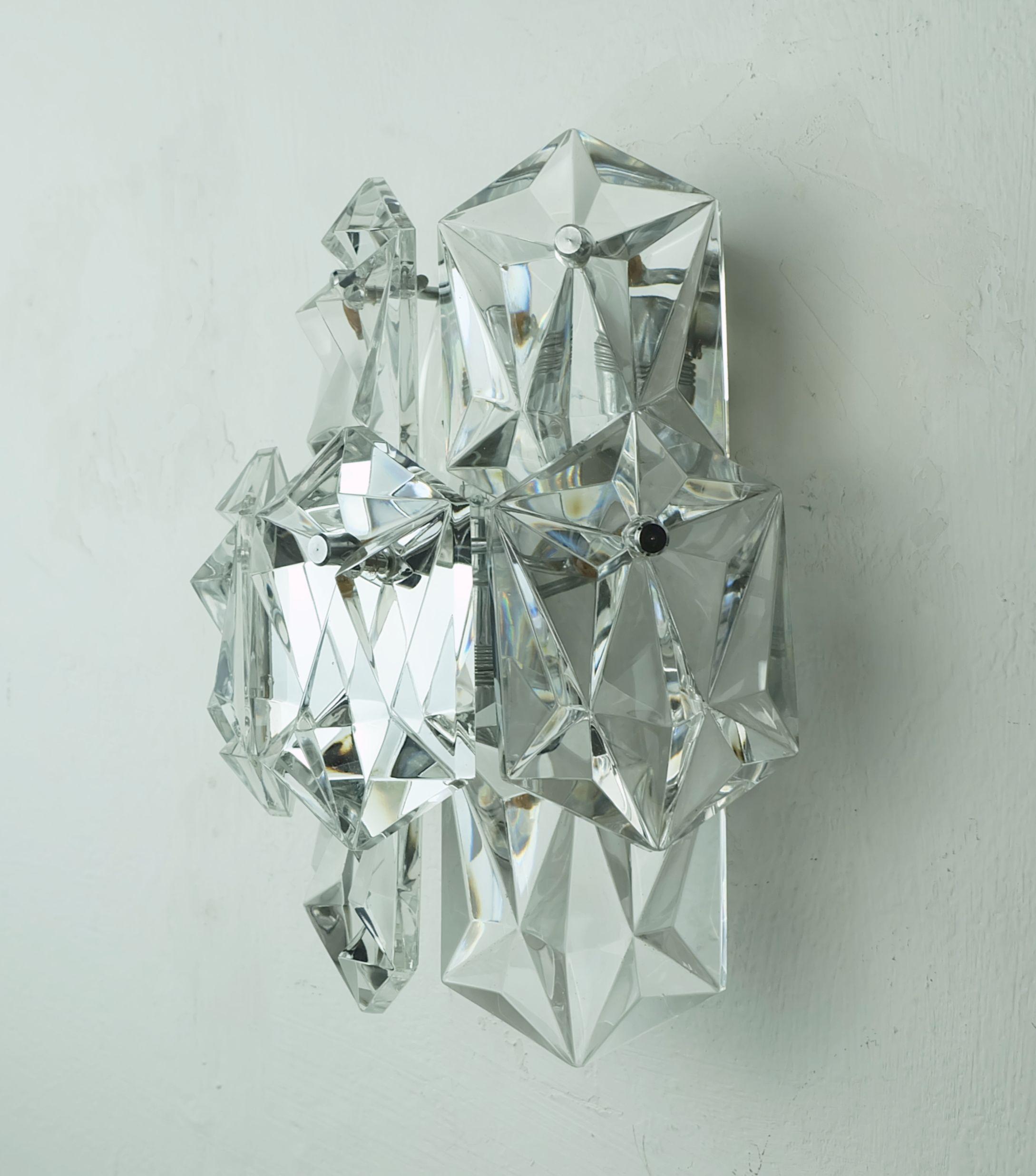 elegant mid century SCONCE crystal glass prisms and chrome by kinkeldey 1960s For Sale 3