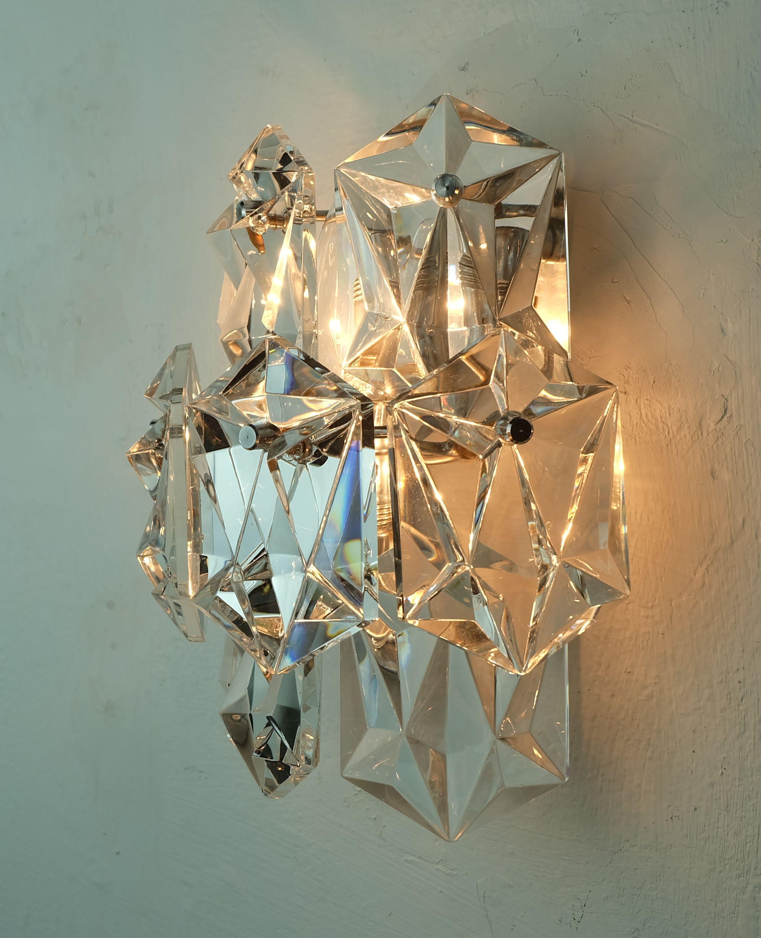 elegant mid century SCONCE crystal glass prisms and chrome by kinkeldey 1960s For Sale 4