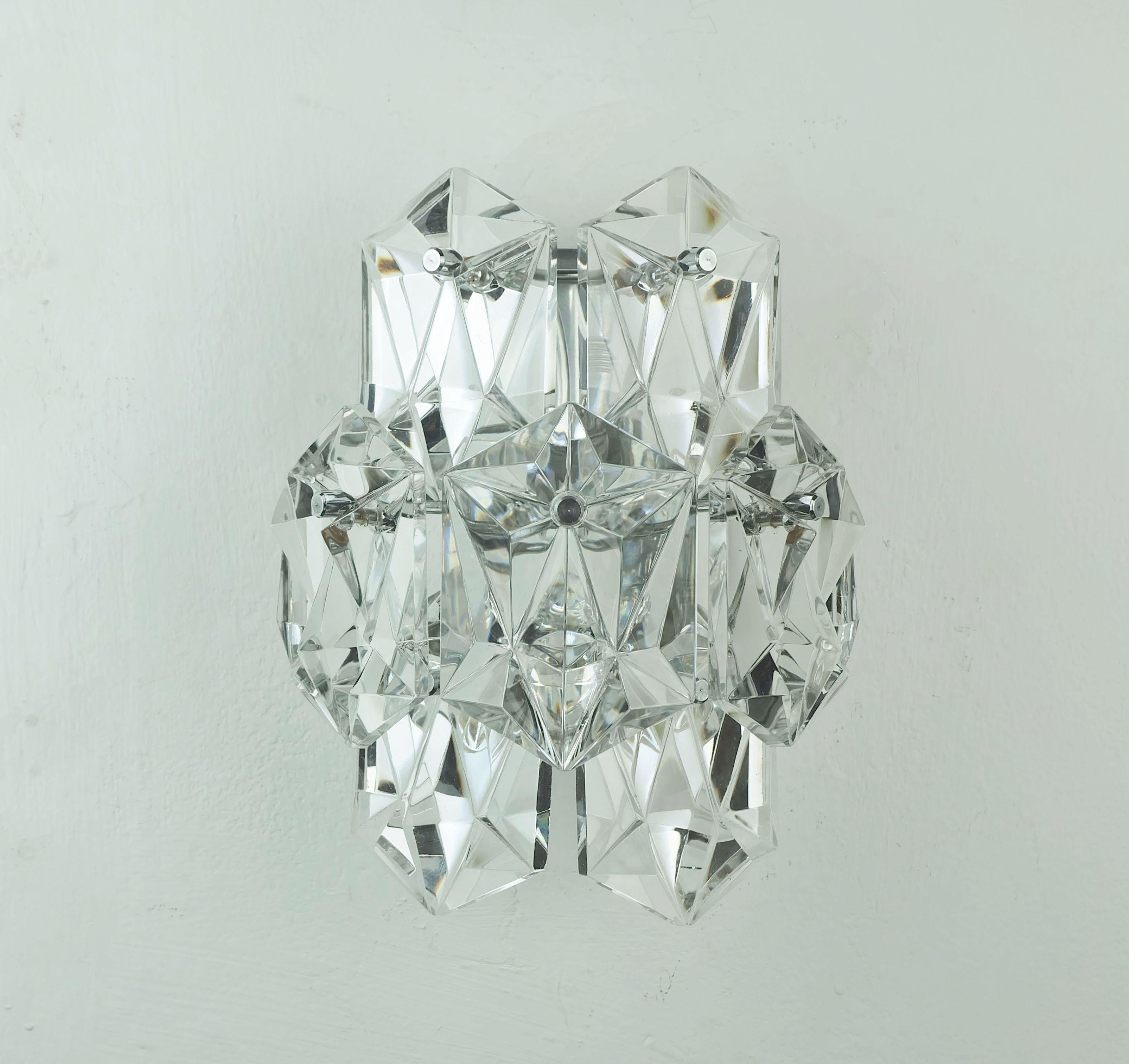Mid-Century Modern elegant mid century SCONCE crystal glass prisms and chrome by kinkeldey 1960s For Sale