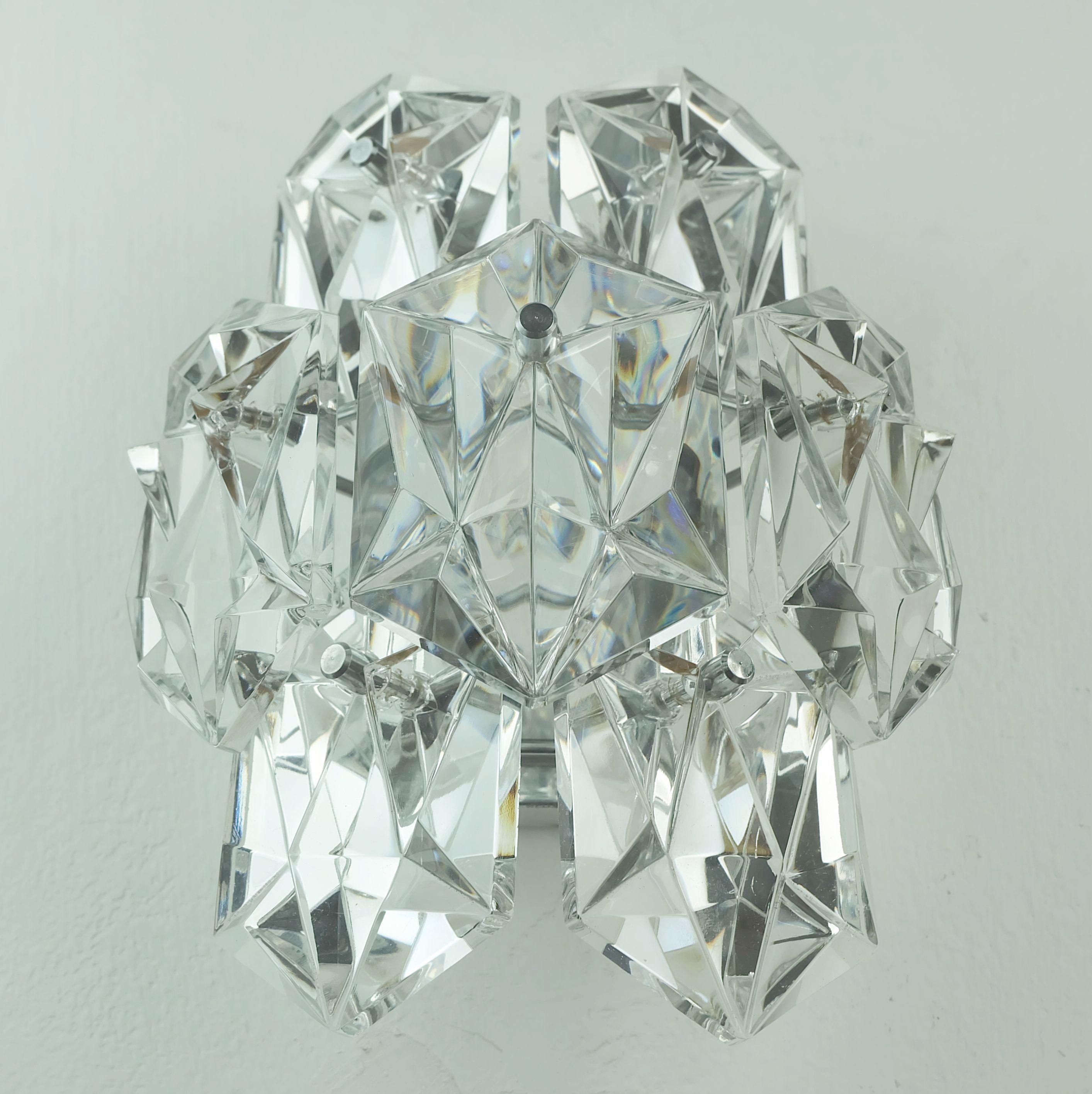 German elegant mid century SCONCE crystal glass prisms and chrome by kinkeldey 1960s For Sale