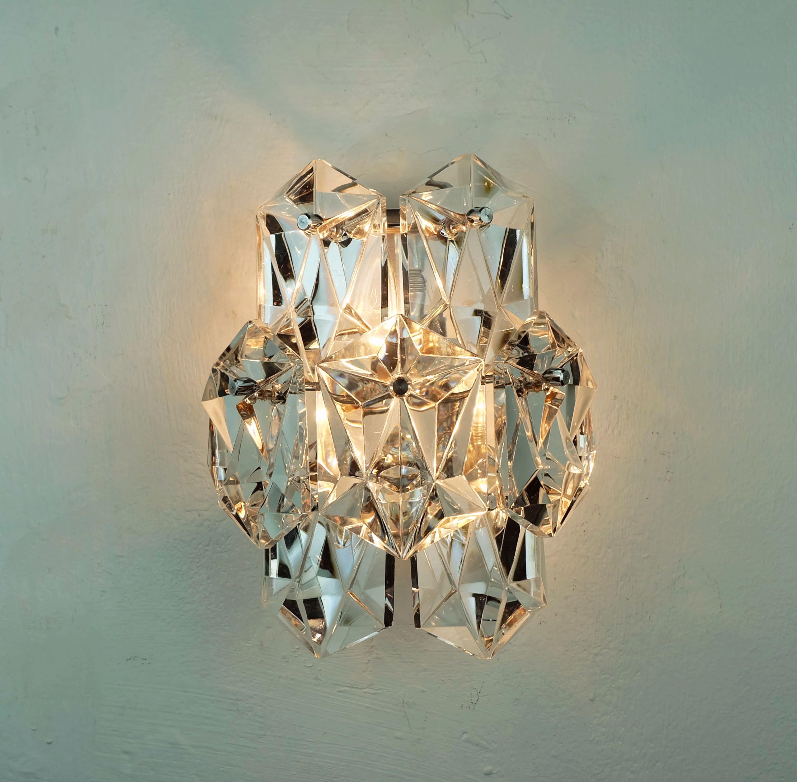 Mid-20th Century elegant mid century SCONCE crystal glass prisms and chrome by kinkeldey 1960s For Sale