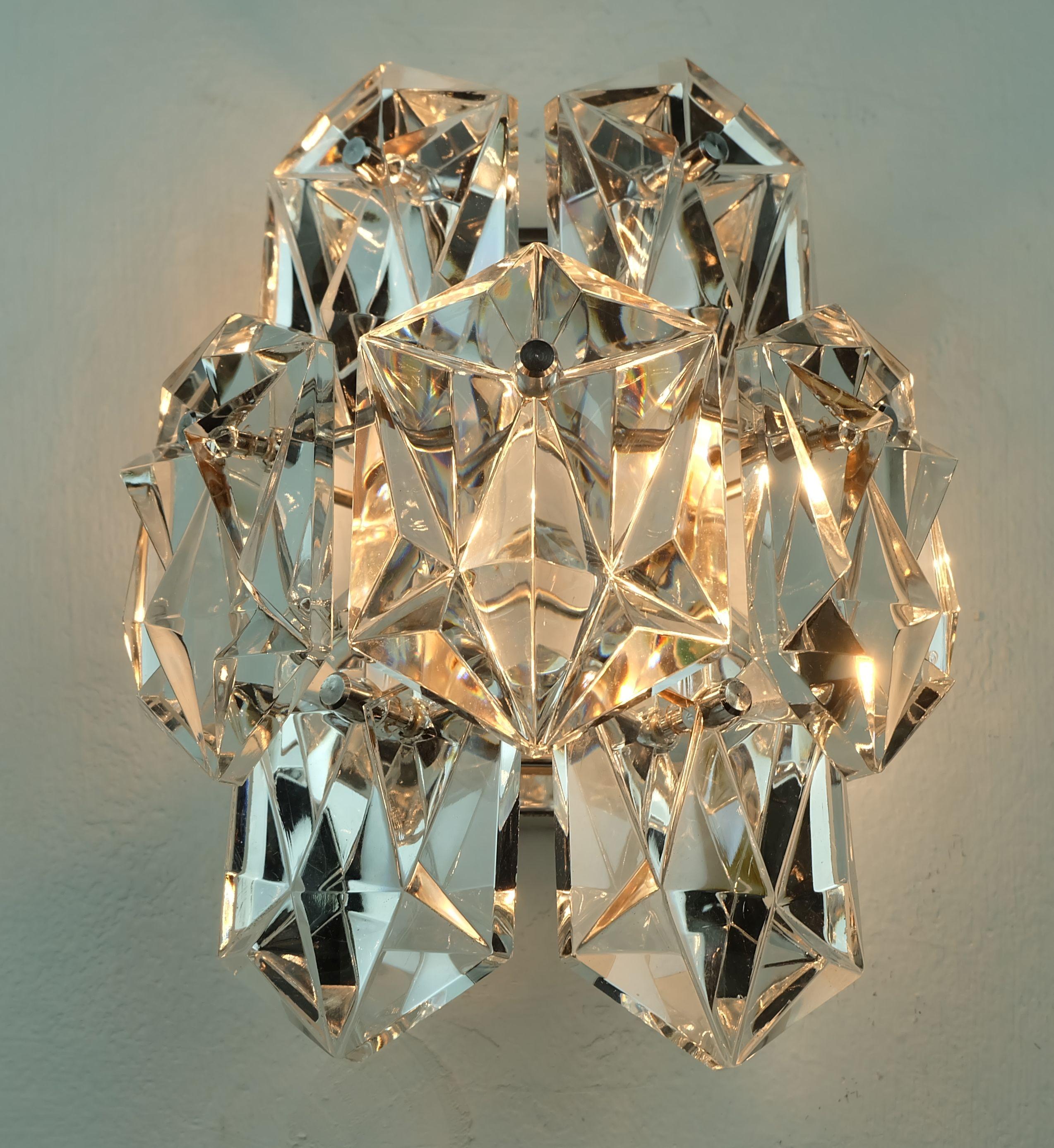 Crystal elegant mid century SCONCE crystal glass prisms and chrome by kinkeldey 1960s For Sale