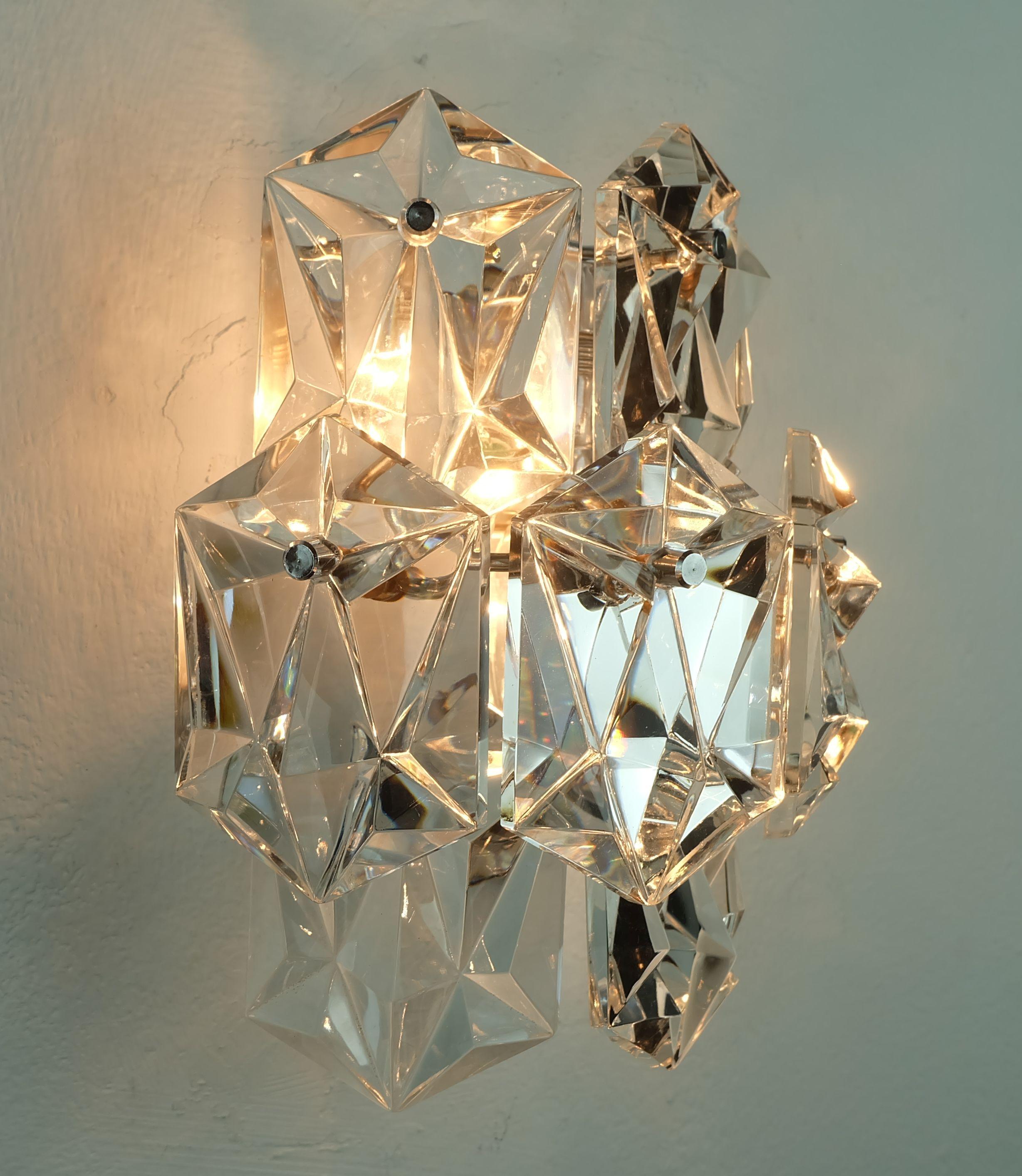 elegant mid century SCONCE crystal glass prisms and chrome by kinkeldey 1960s For Sale 1