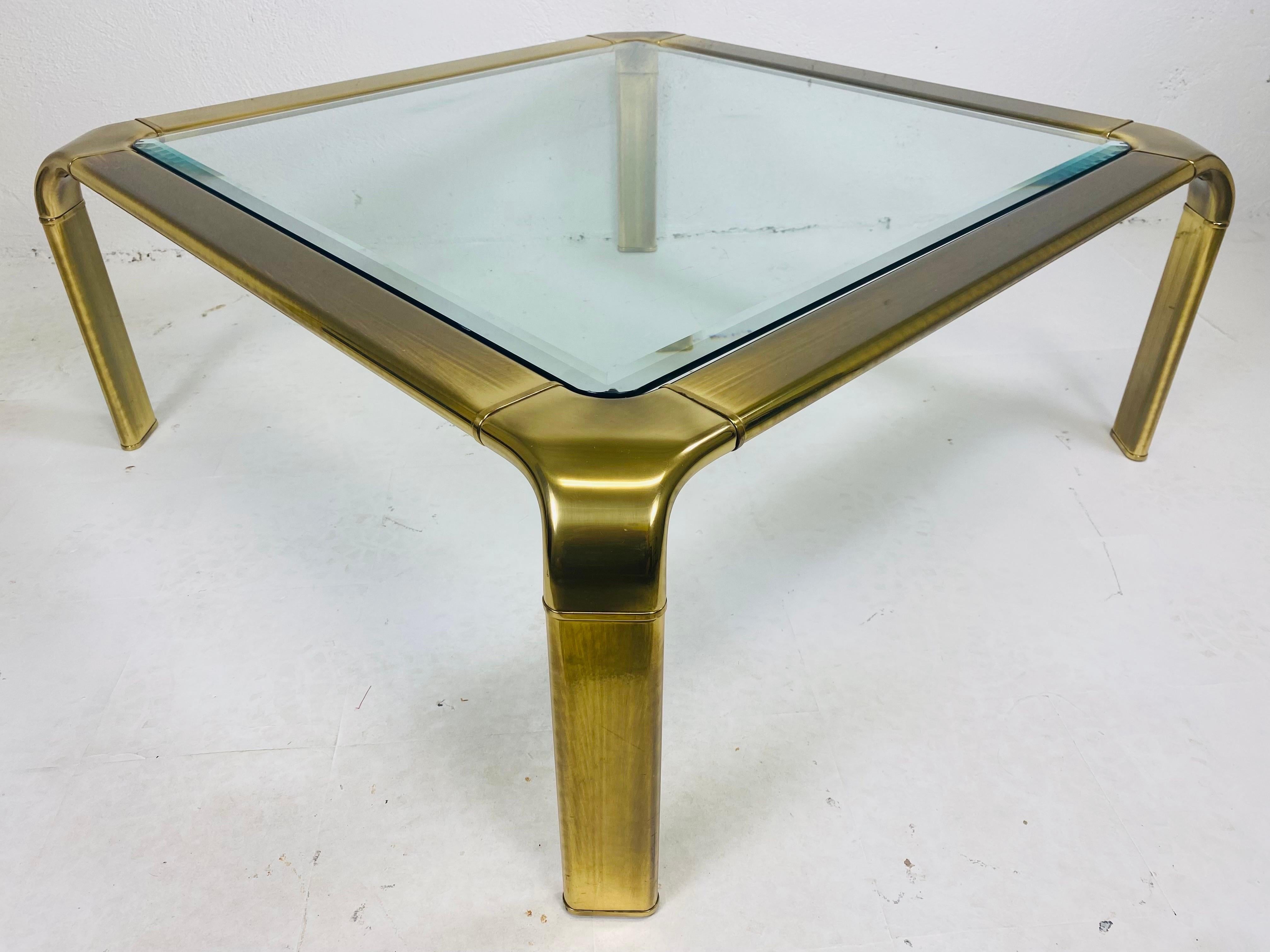 Brass Elegant mid century solid brass cocktail table by Mastercraft For Sale