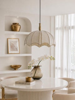 Elegant Mid-Century Style Pendant Light with Brass and Cocoon-Style Shade