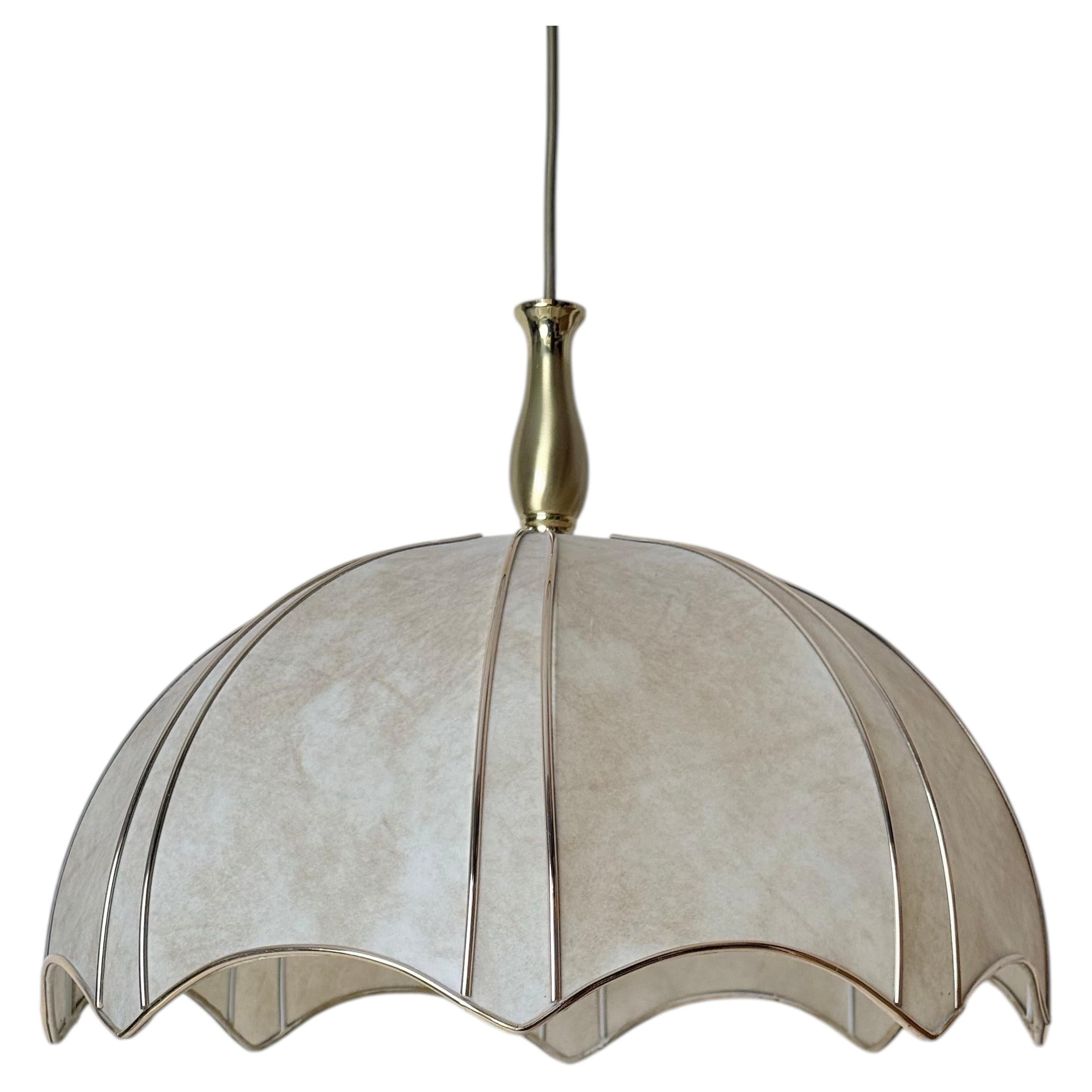 Elegant Mid-Century Style Pendant Light with Brass and Cocoon-Style Shade