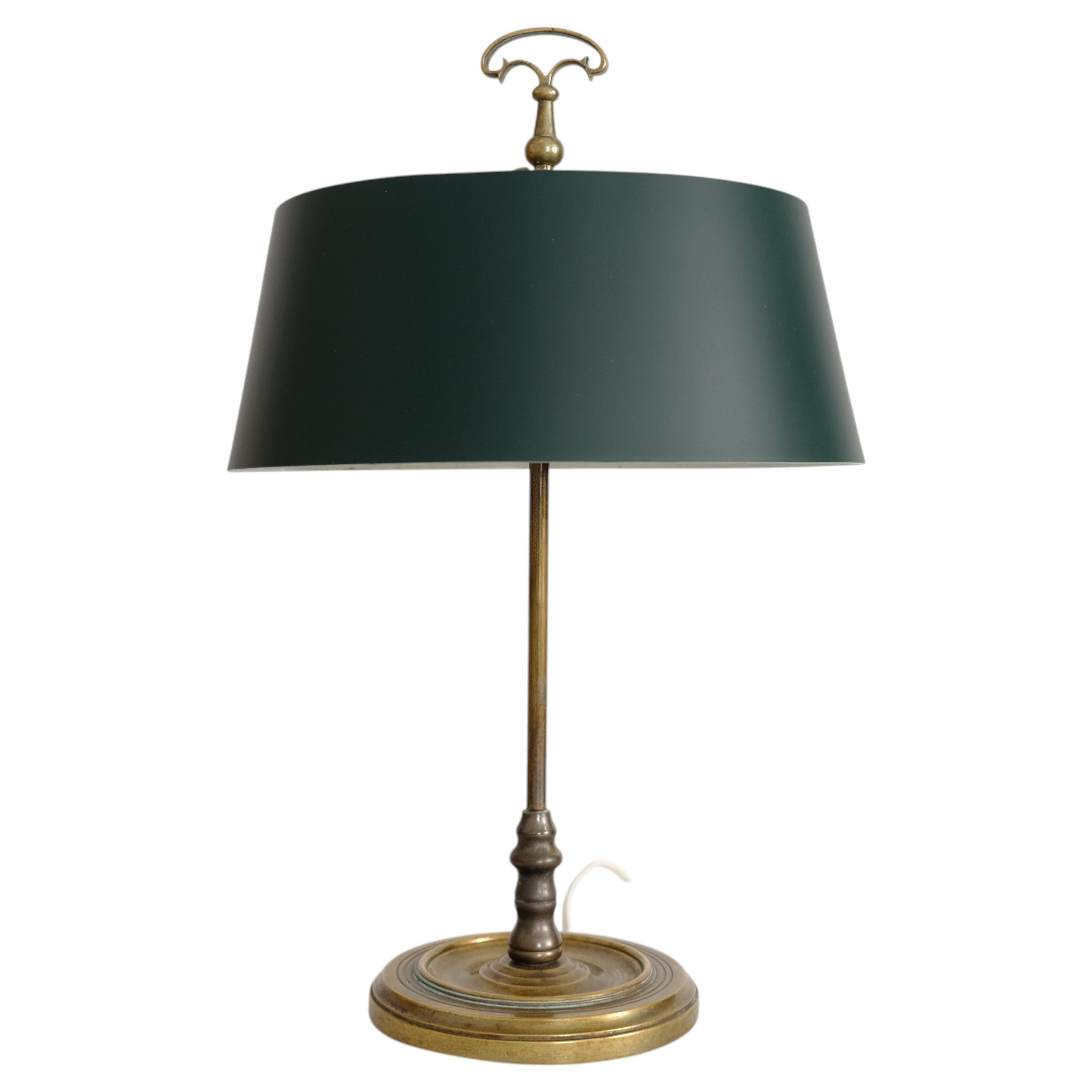 Elegant Mid-Century Table Lamp, Brass & Green Painted Metal, Sievä Finland 1960s