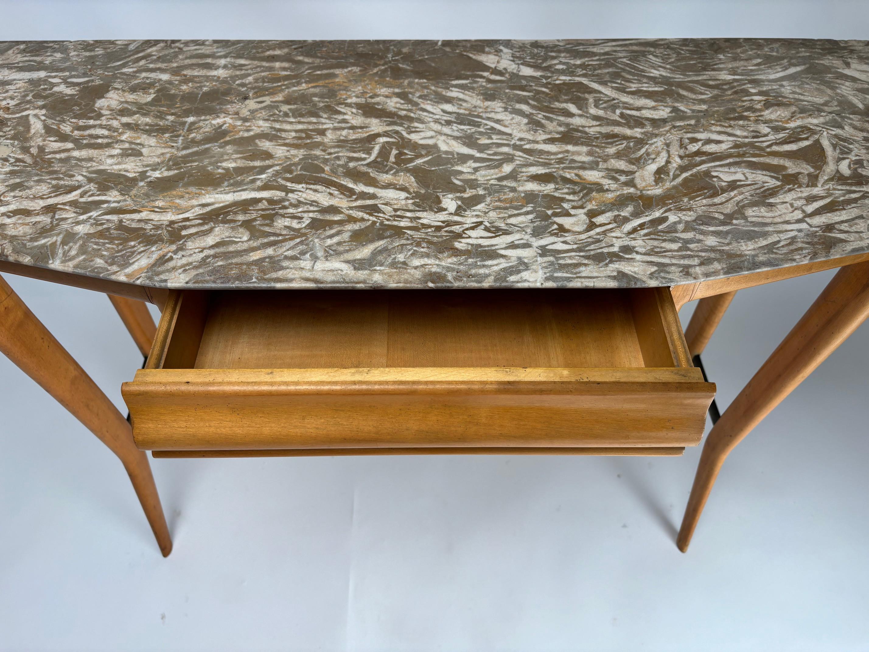 Elegant mid-century wall console table with marble top, Italy, 1950s For Sale 3