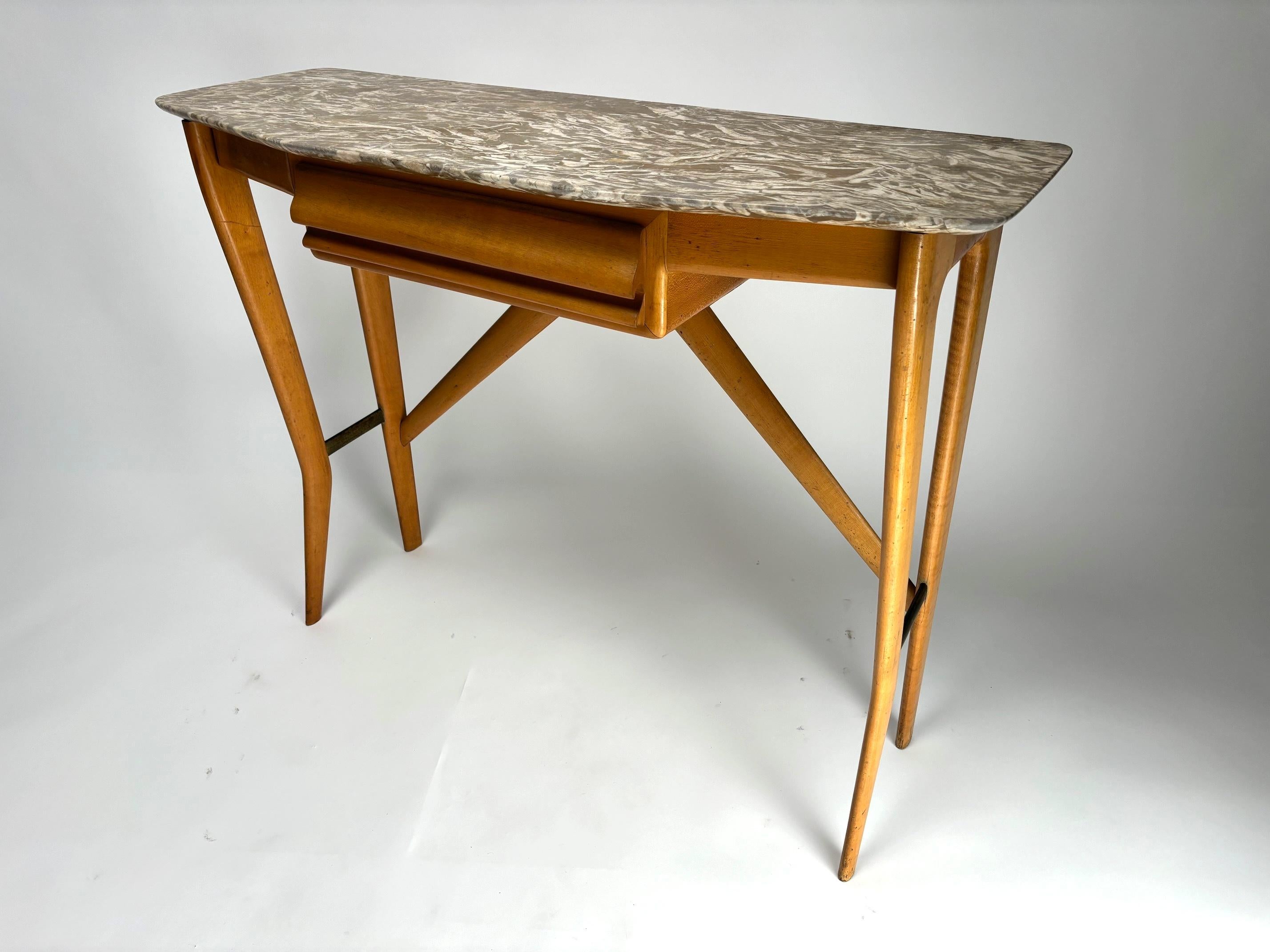Elegant mid-century wall console table with marble top, Italy, 1950s For Sale 5