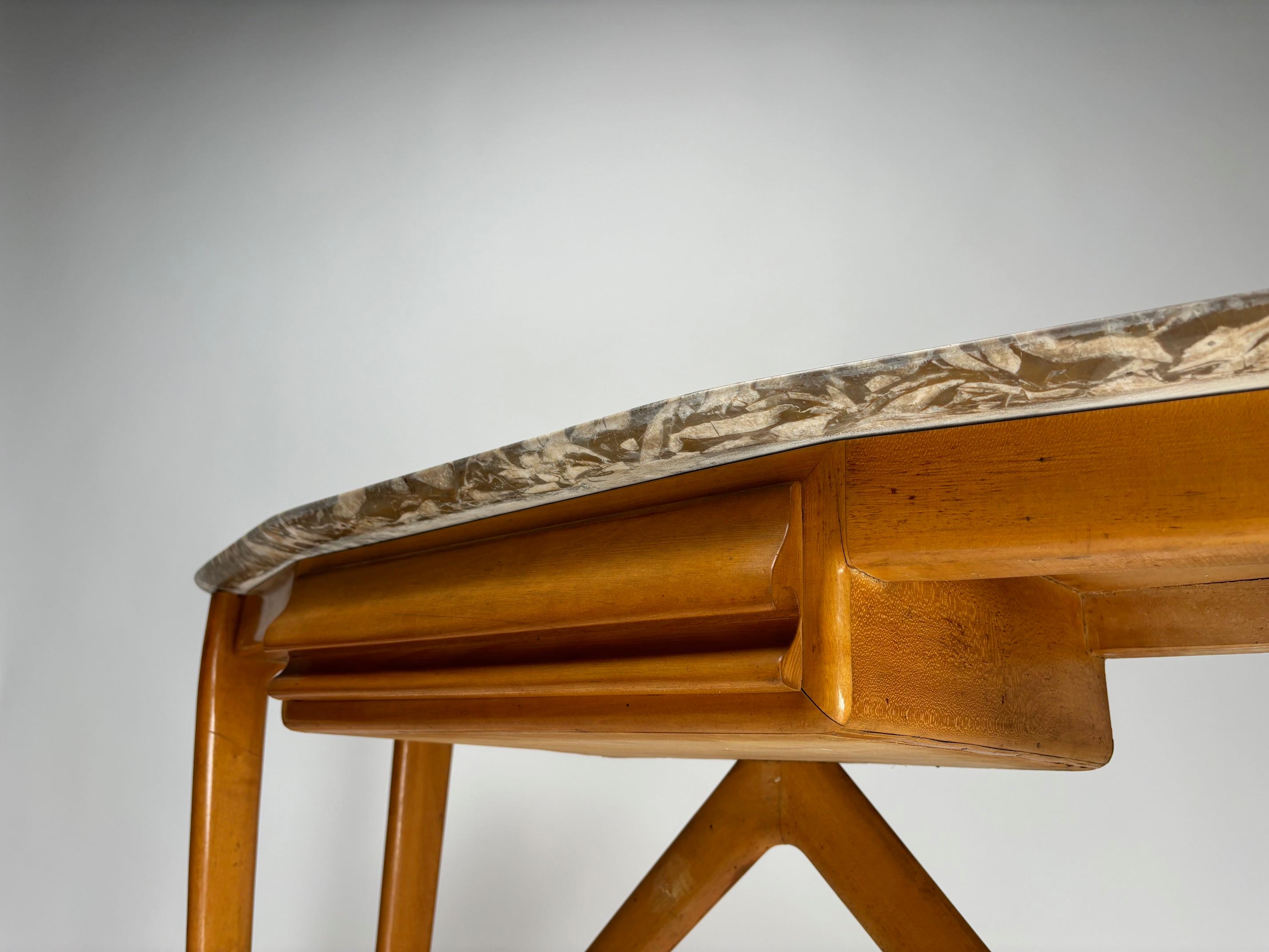 Elegant mid-century wall console table with marble top, Italy, 1950s For Sale 6