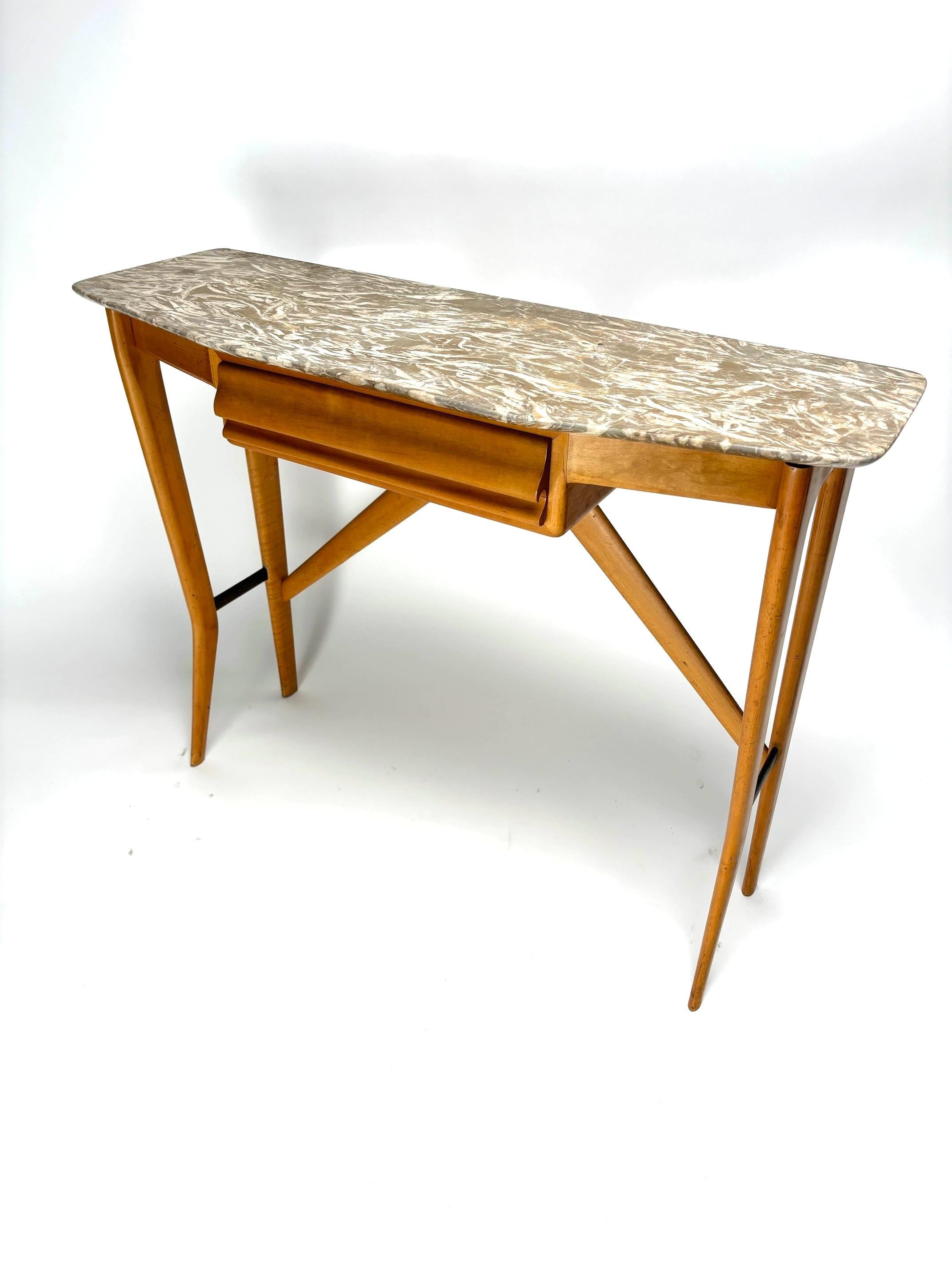 Mid-Century Modern Elegant mid-century wall console table with marble top, Italy, 1950s For Sale