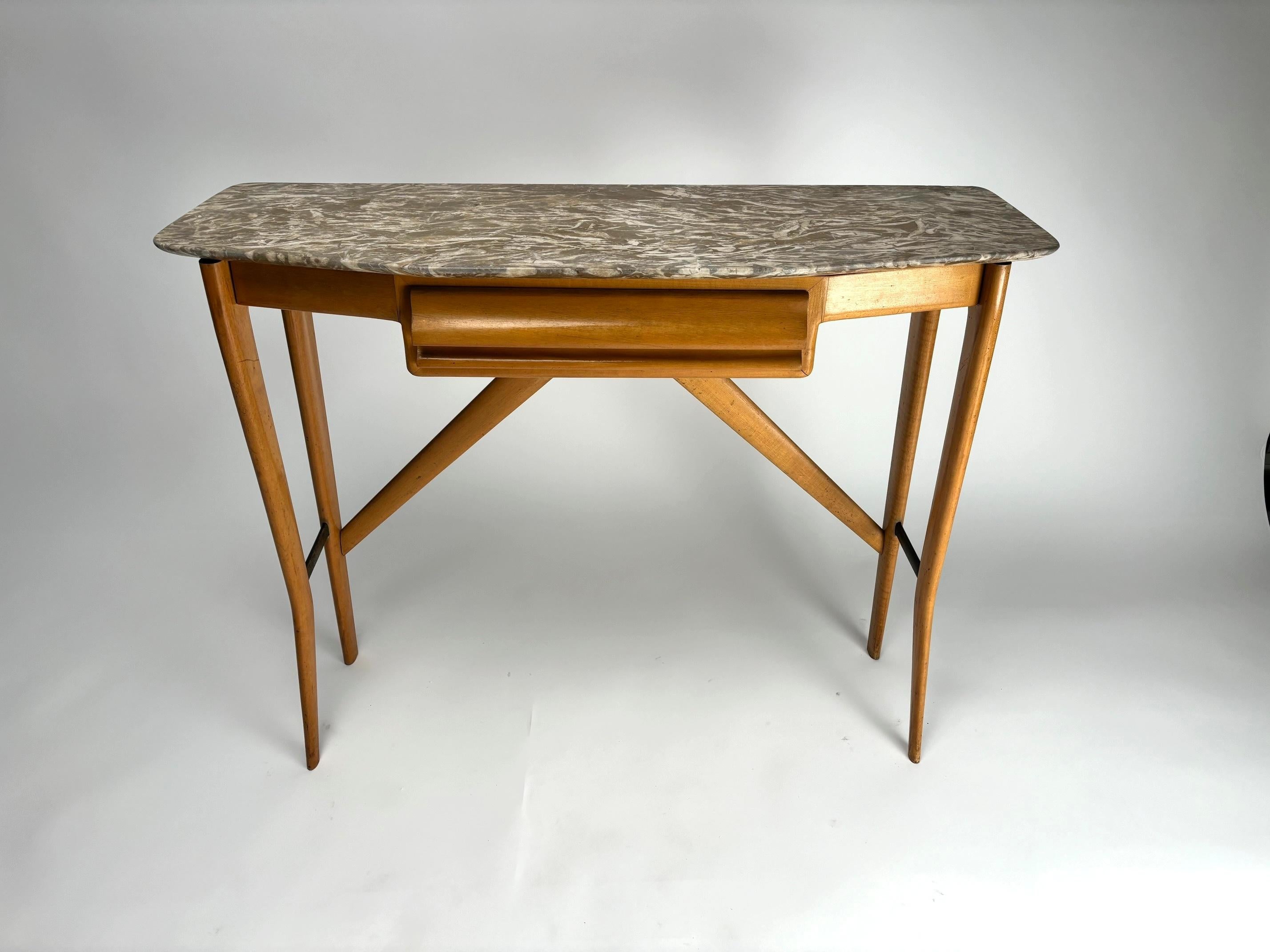 Mid-20th Century Elegant mid-century wall console table with marble top, Italy, 1950s For Sale