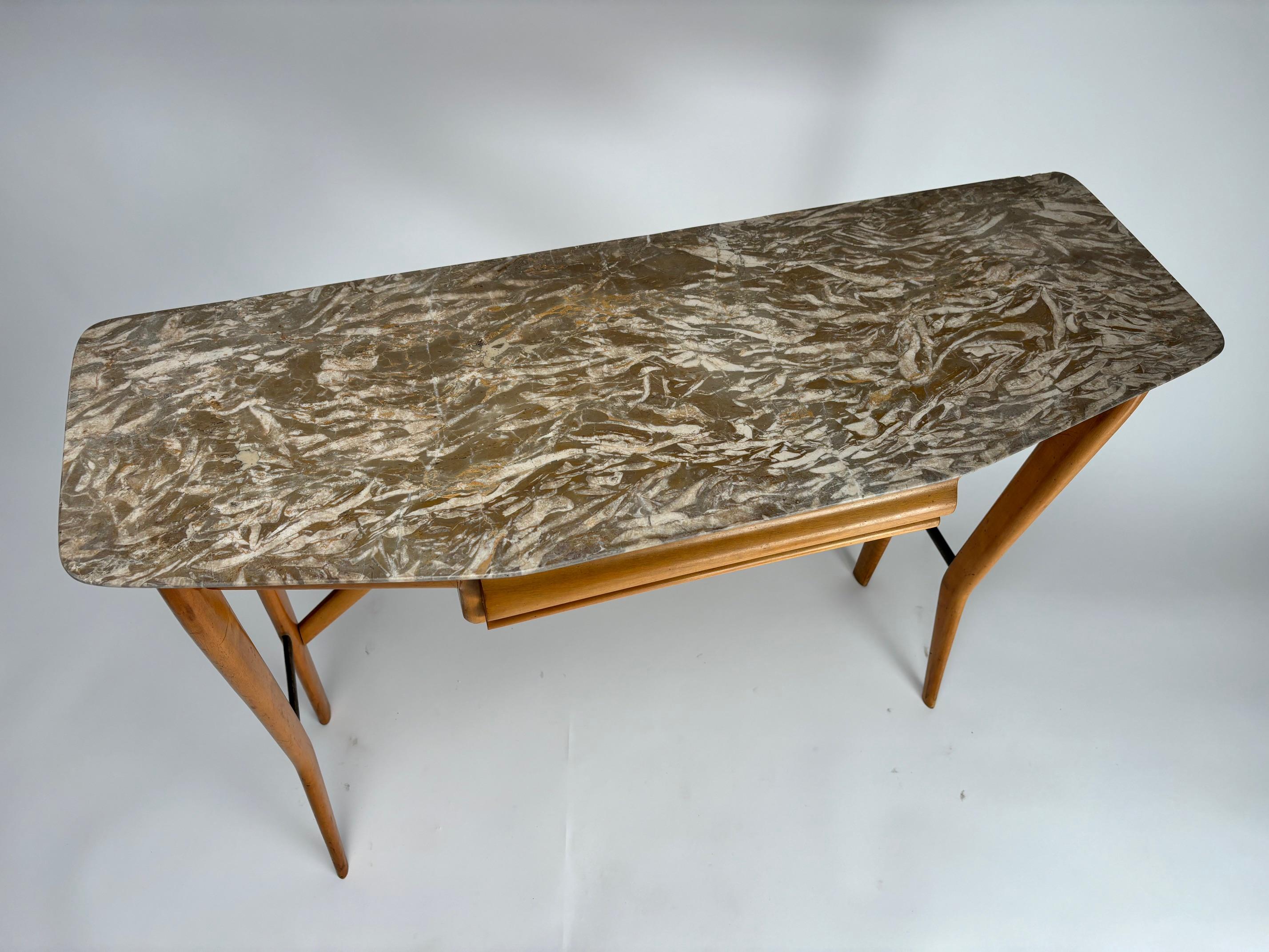 Marble Elegant mid-century wall console table with marble top, Italy, 1950s For Sale