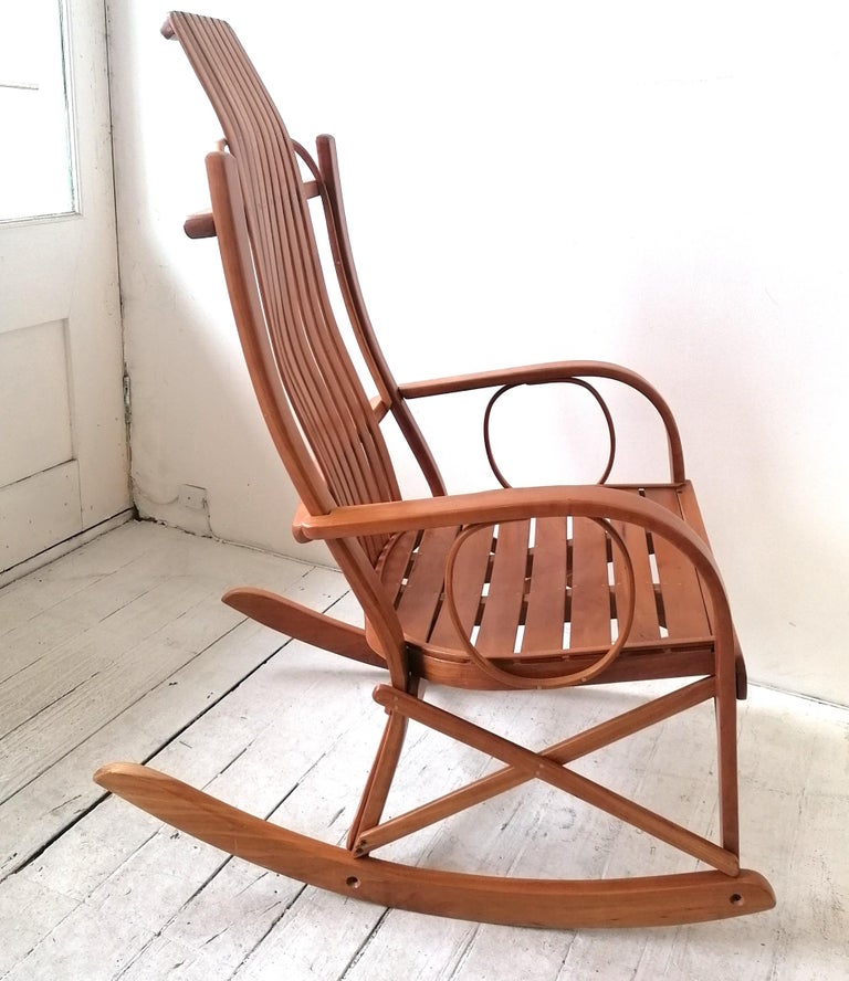 Elegant mid century walnut rocking chair / rocker, USA c1970s at 1stDibs