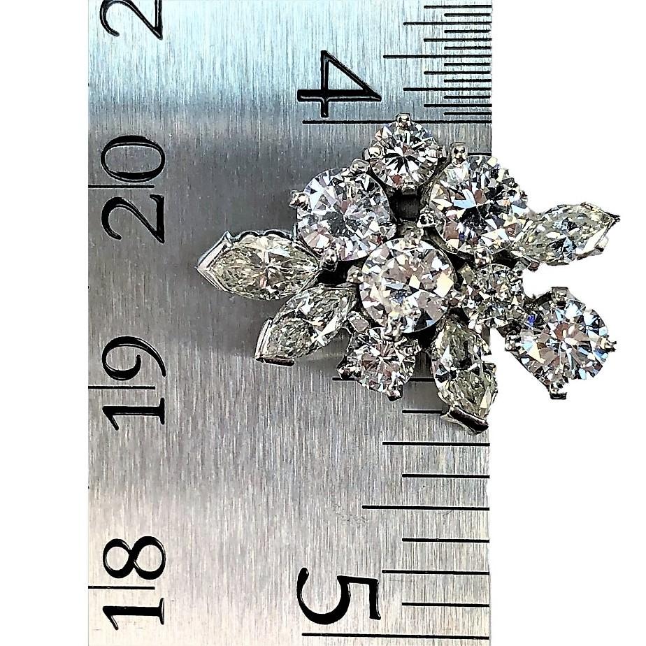 Brilliant Cut Elegant Mid Size, Midcentury Diamond Cluster Earrings Set in Platinum