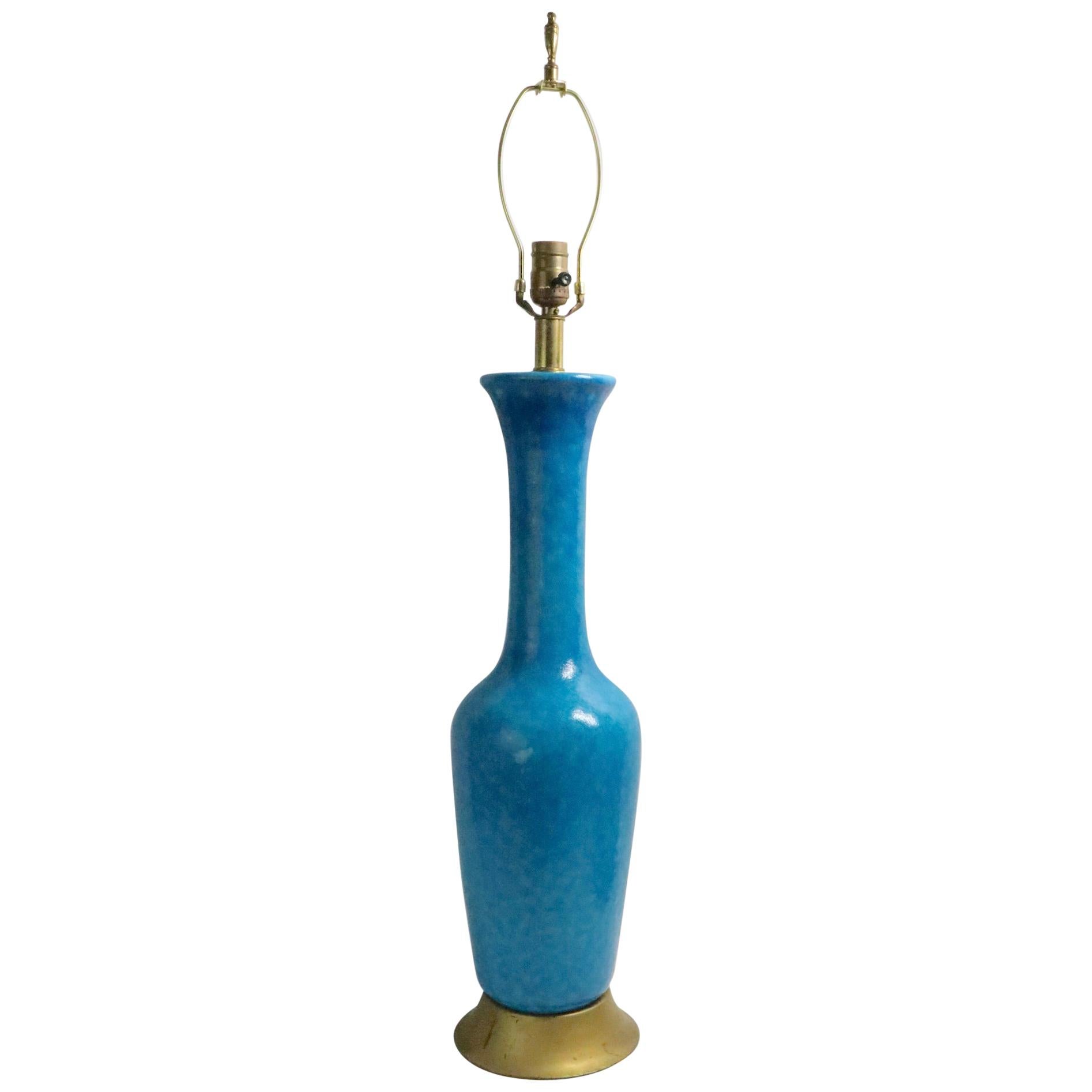 Elegant Mid Century Blue Craquelure Glaze Table Lamp
