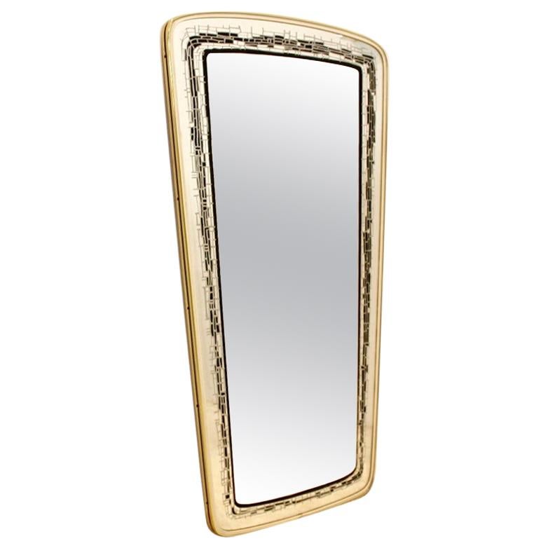 Elegant Midcentury Brass Framed Mirror, France For Sale