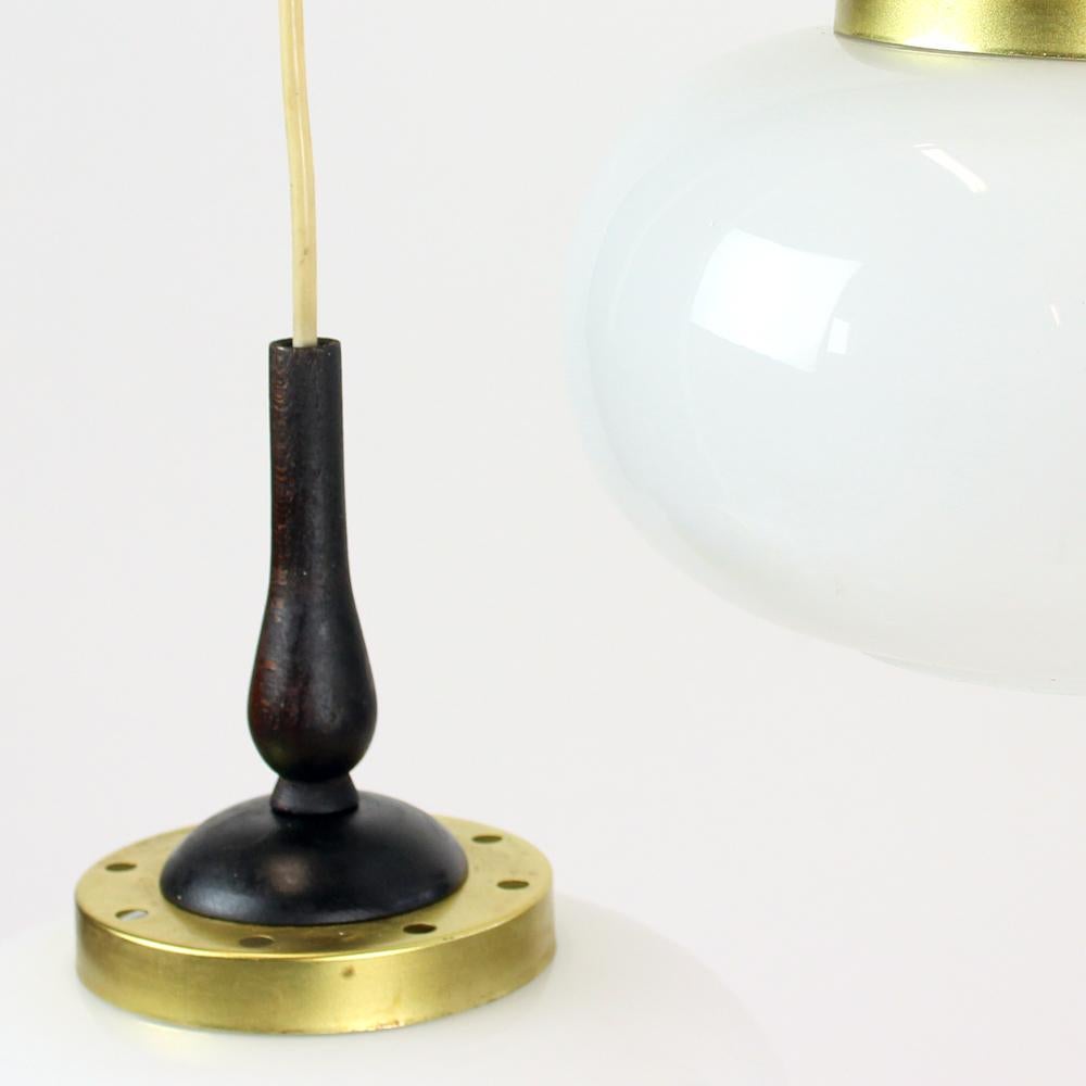 Mid-Century Modern Elegant MidCentury Ceiling Pendant with Two Opaline Lights, Czechoslovakia 1960s For Sale