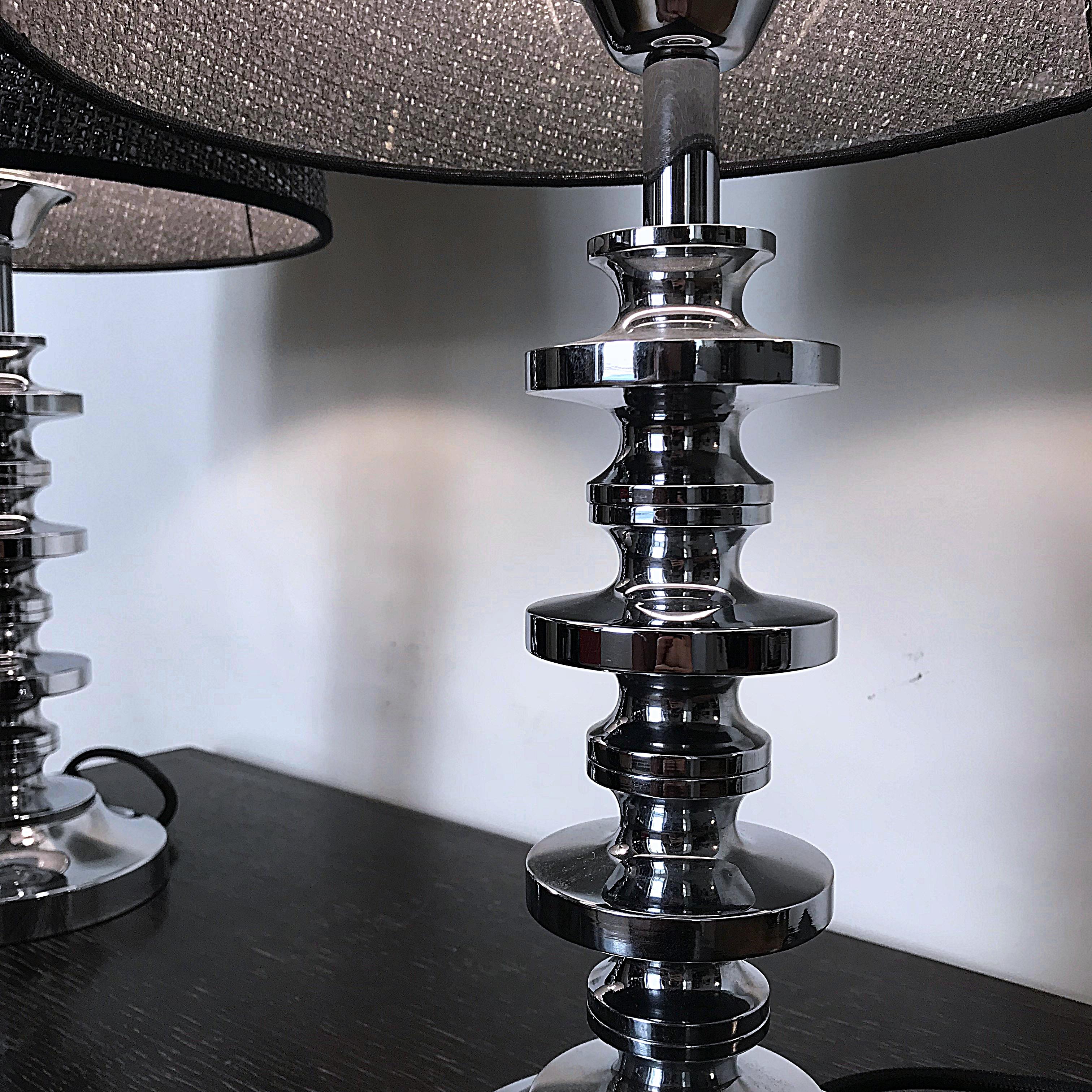 Metalwork Elegant Midcentury Chrome Table Lamps Attributed to Sciolari, 1970s, Italy