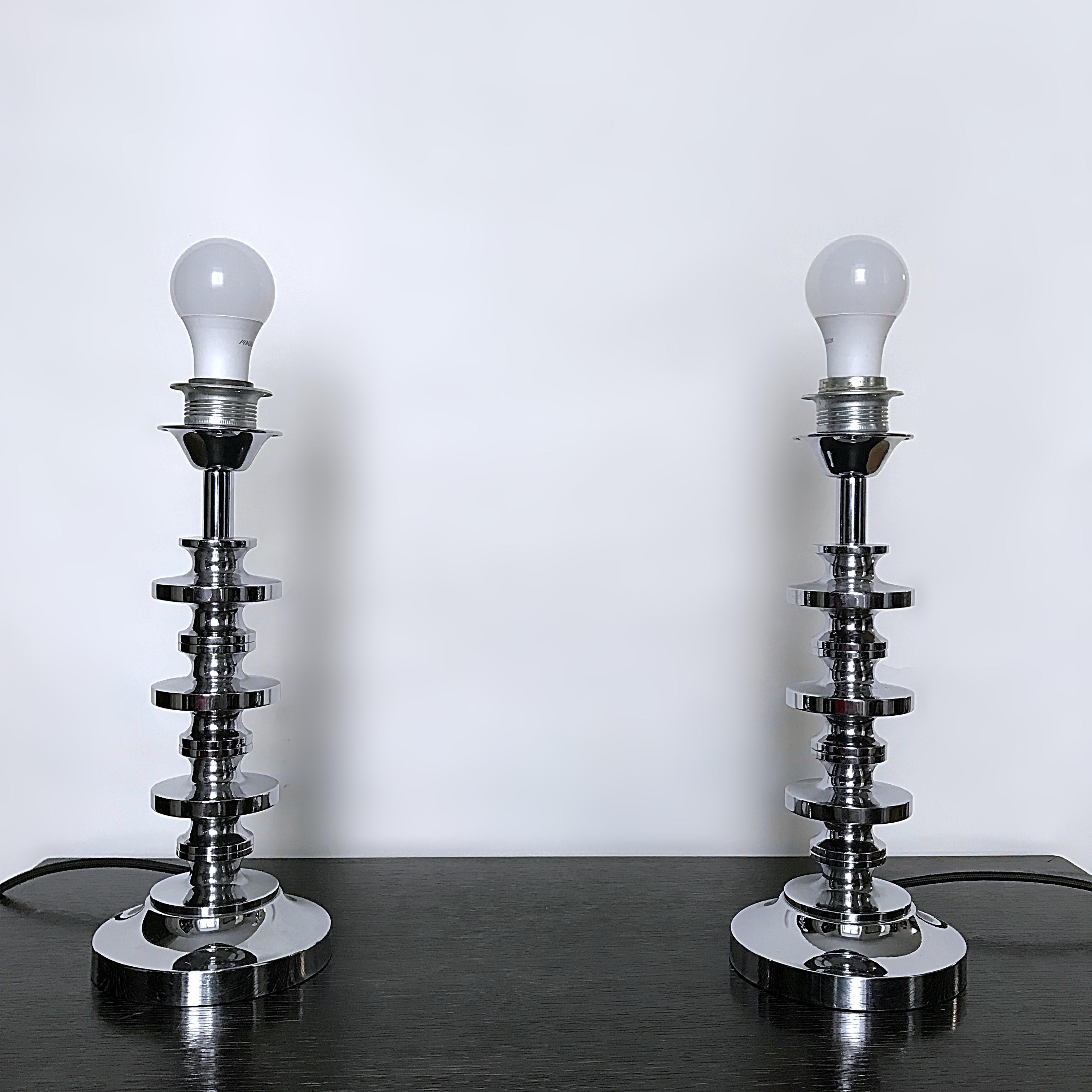 Metal Elegant Midcentury Chrome Table Lamps Attributed to Sciolari, 1970s, Italy