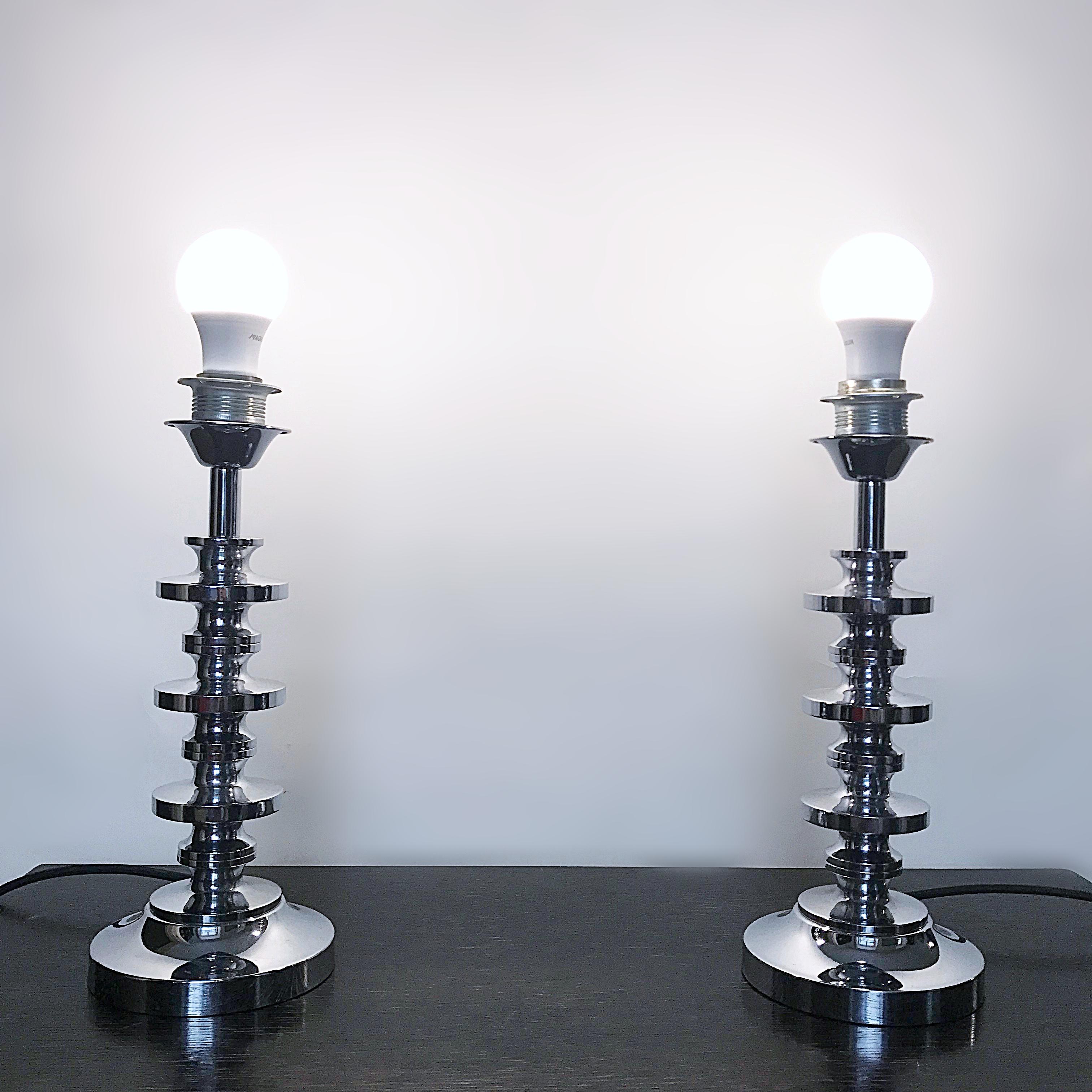 Elegant Midcentury Chrome Table Lamps Attributed to Sciolari, 1970s, Italy 1
