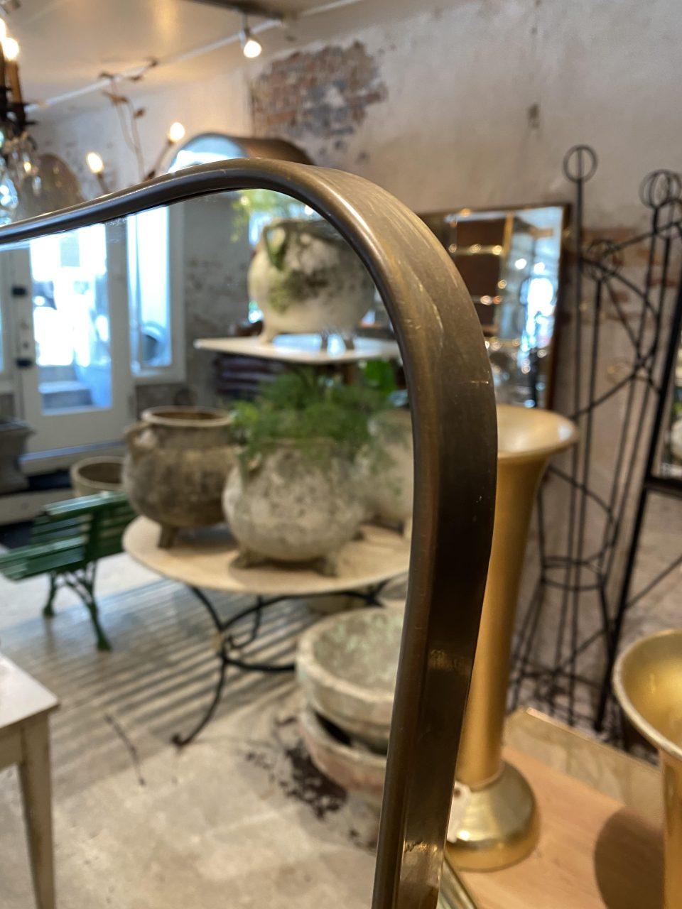 Elegant Midcentury Curved Rectangular Italian Brass Mirror In Good Condition In Copenhagen K, DK
