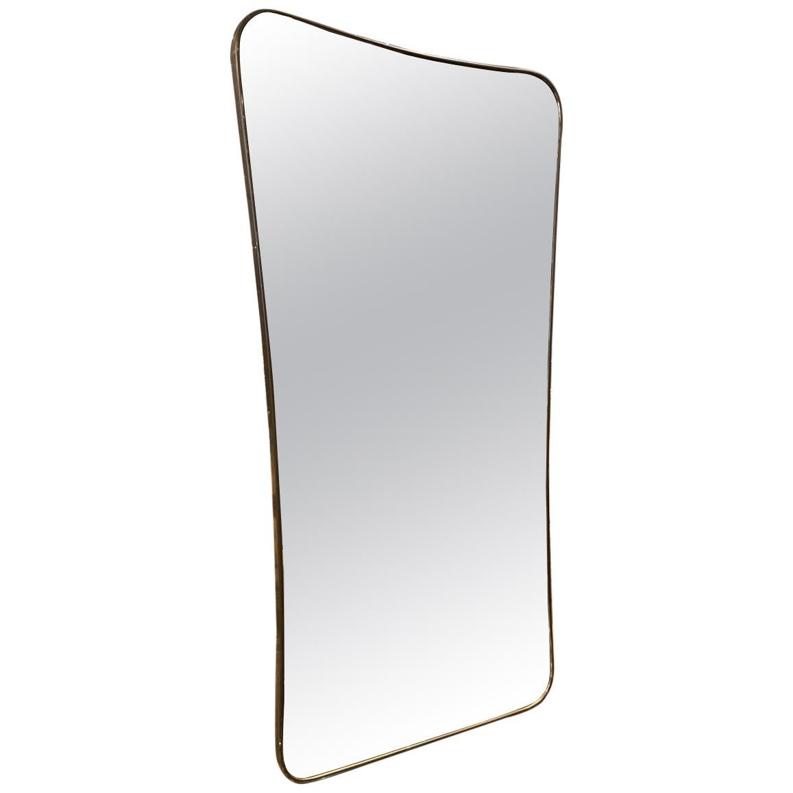 Elegant Midcentury Curved Rectangular Italian Brass Mirror