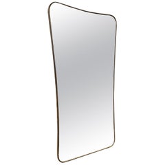 Elegant Midcentury Curved Rectangular Italian Brass Mirror