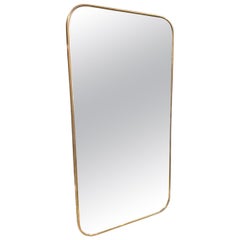 Elegant Midcentury Curved Rectangular Italian Brass Mirror
