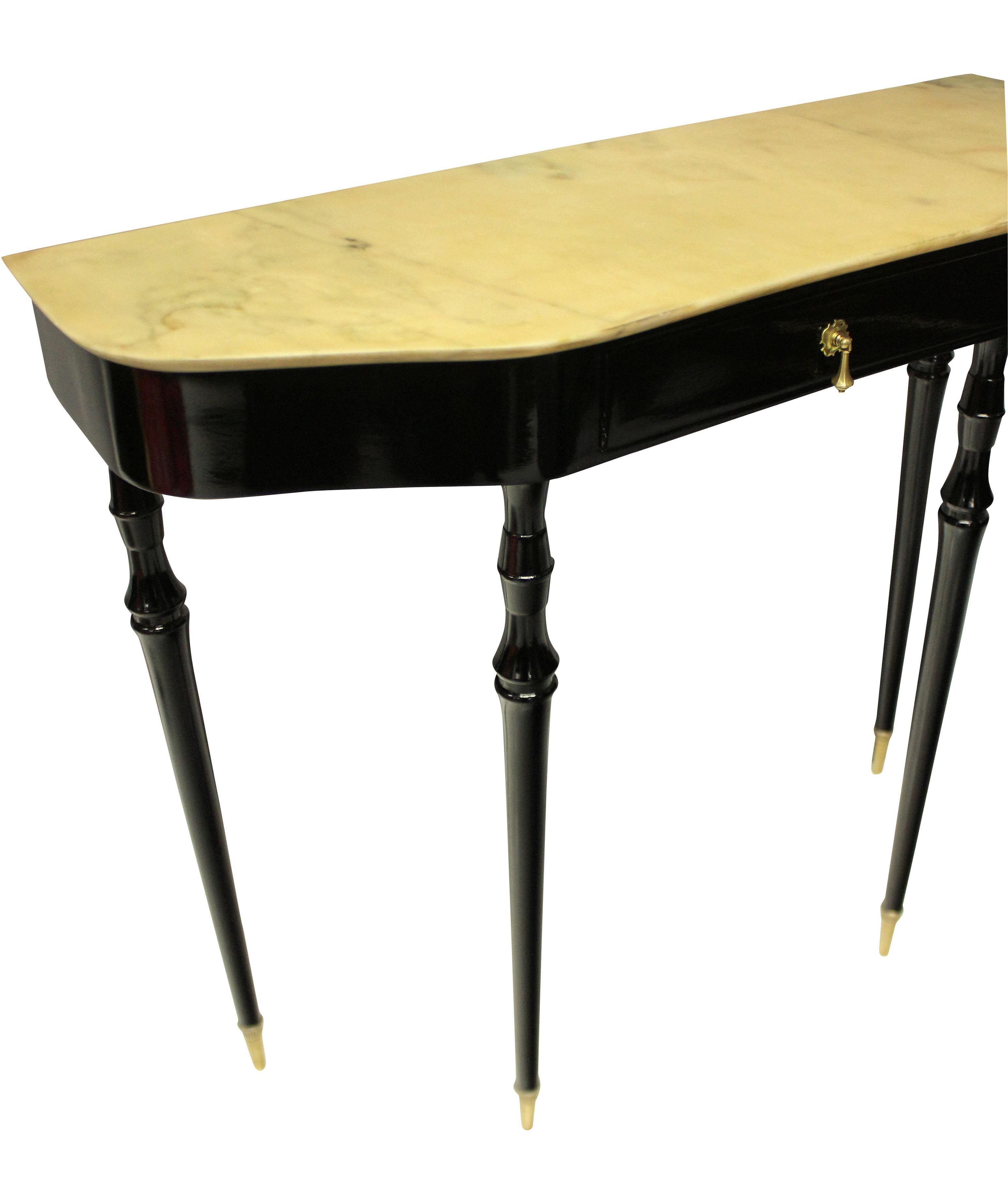Mid-Century Modern Elegant Midcentury Ebonised Console Table with Marble Top