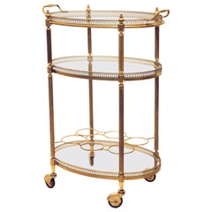 Elegant Midcentury French Polished Brass Oval Bar Cart