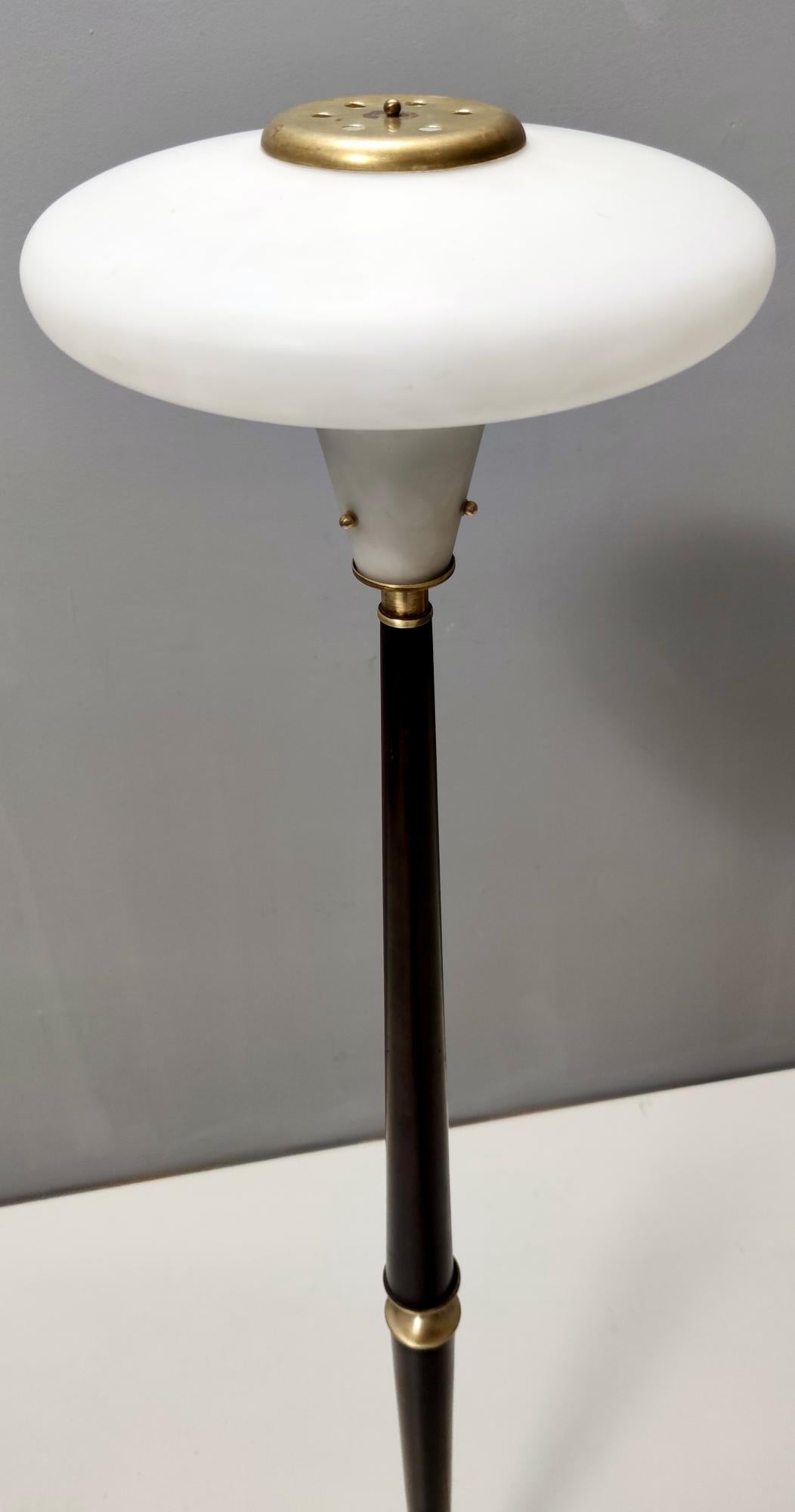 Mid-20th Century Elegant Vintage Glass, Wood and Brass Floor Lamp, Italy For Sale