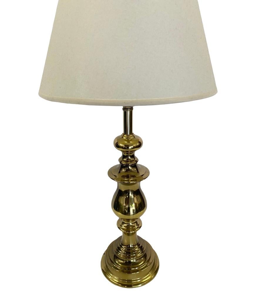 American Elegant Mid-Century Modern Brass Table Lamp with Shade For Sale