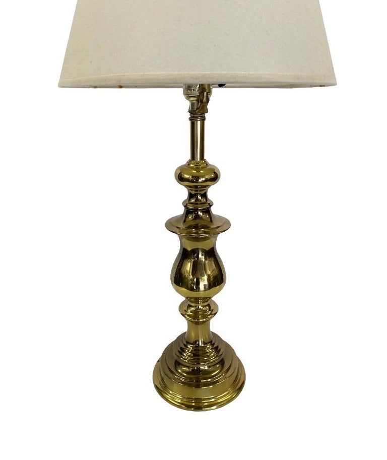 Vintage Adjustable Stiffel Table Lamp Brass Candlestick Lamp With Original  Red Linen Shade