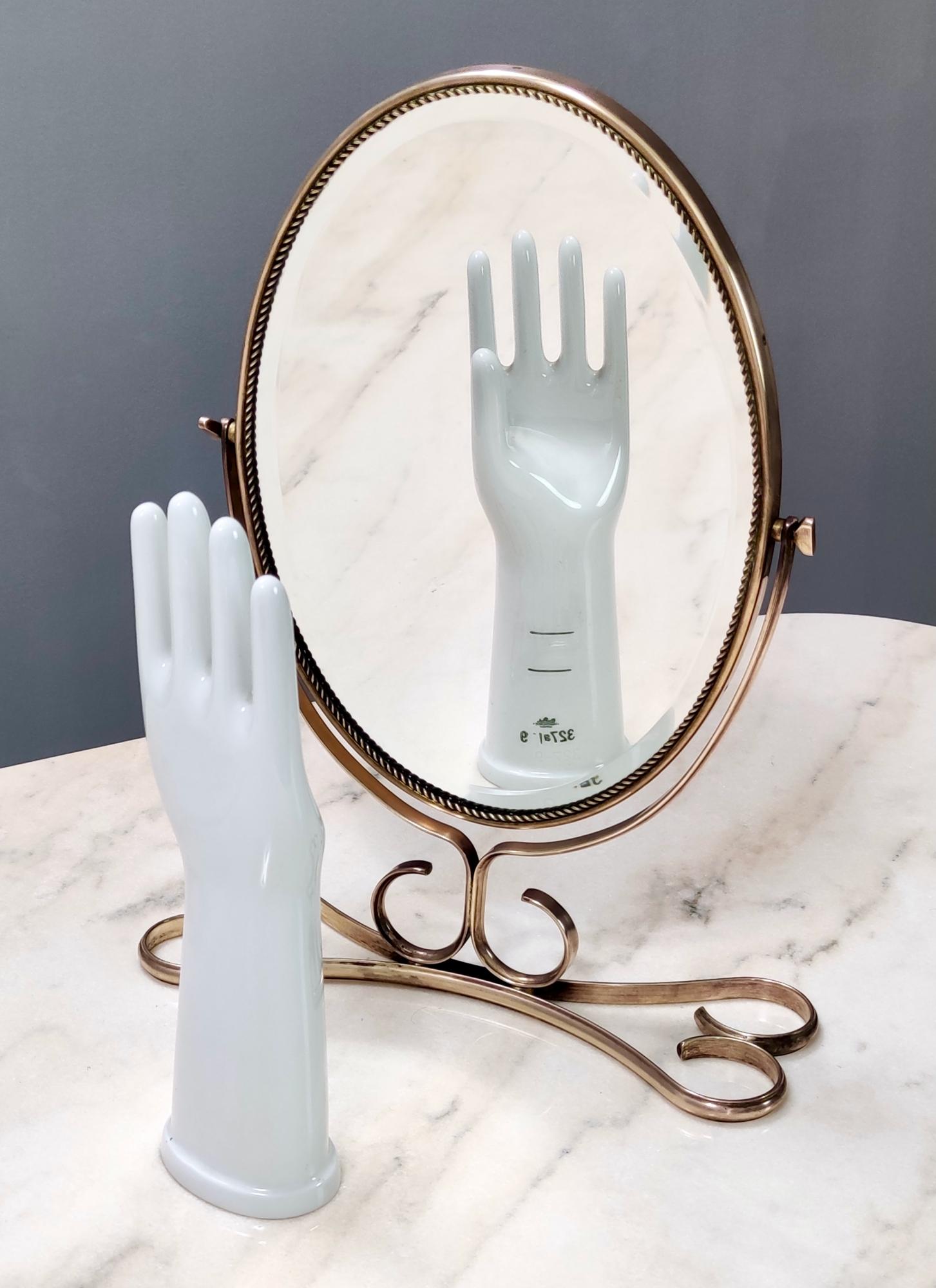 Mid-Century Modern Elegant Vintage Vanity Mirror with a Brass Frame, Italy