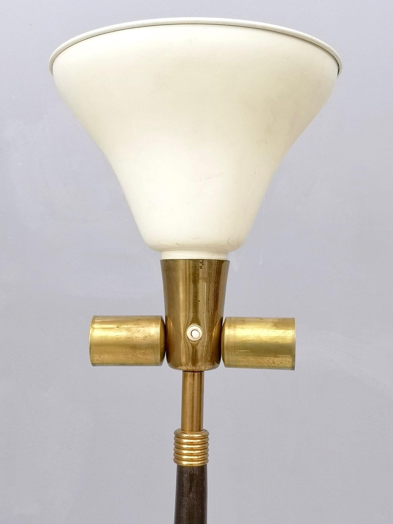 Elegant Midcentury Wood, Brass and Varnished Metal Floor Lamp, Italy 3