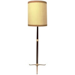 Elegant Midcentury Wood, Brass and Varnished Metal Floor Lamp, Italy