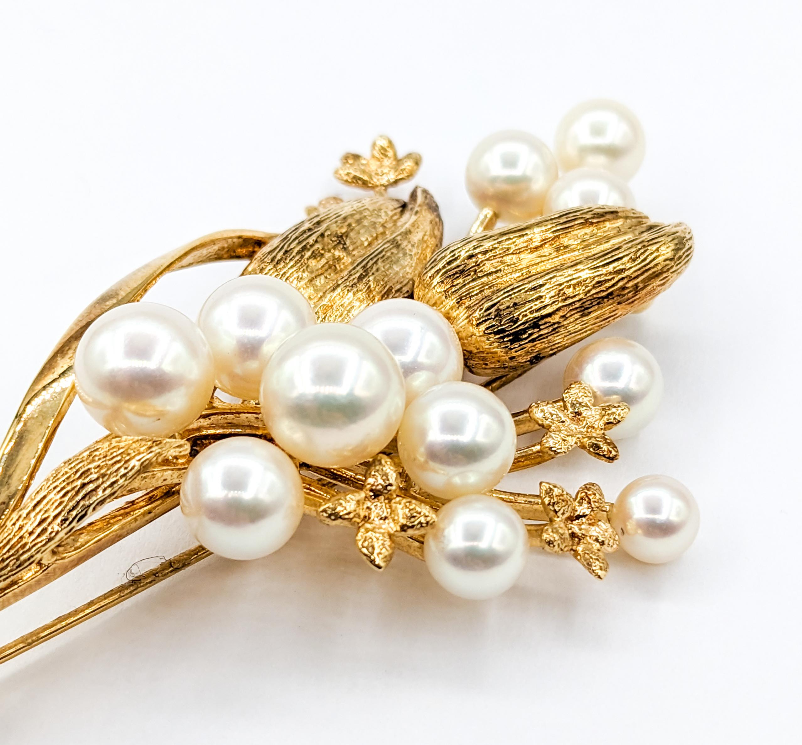 Elegant Mikimoto Brooch Adorned with Akoya Pearls For Sale 1