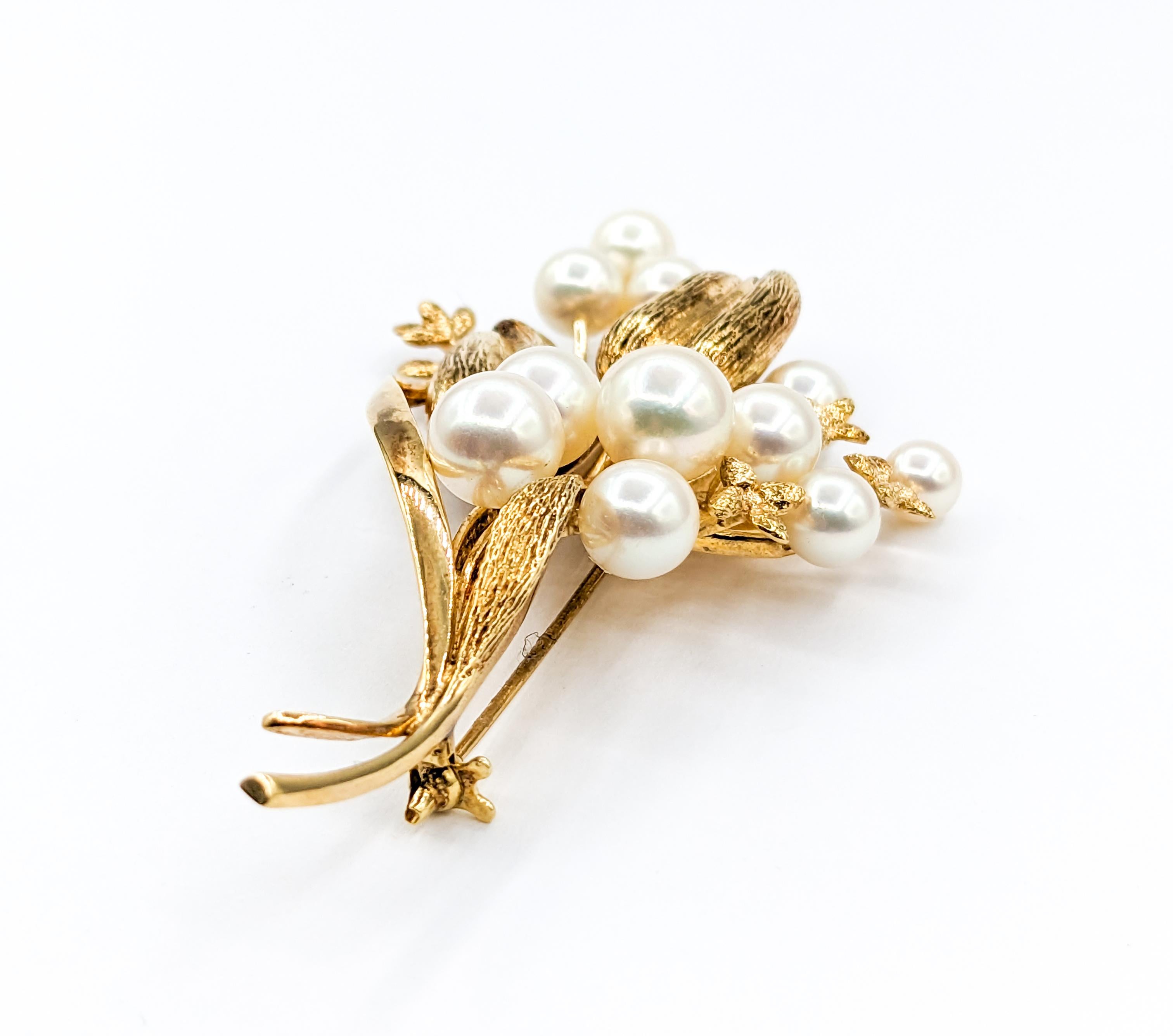 Elegant Mikimoto Brooch Adorned with Akoya Pearls For Sale 3