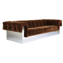 Elegant Milo Baughman Button-Tufted Chrome Sofa