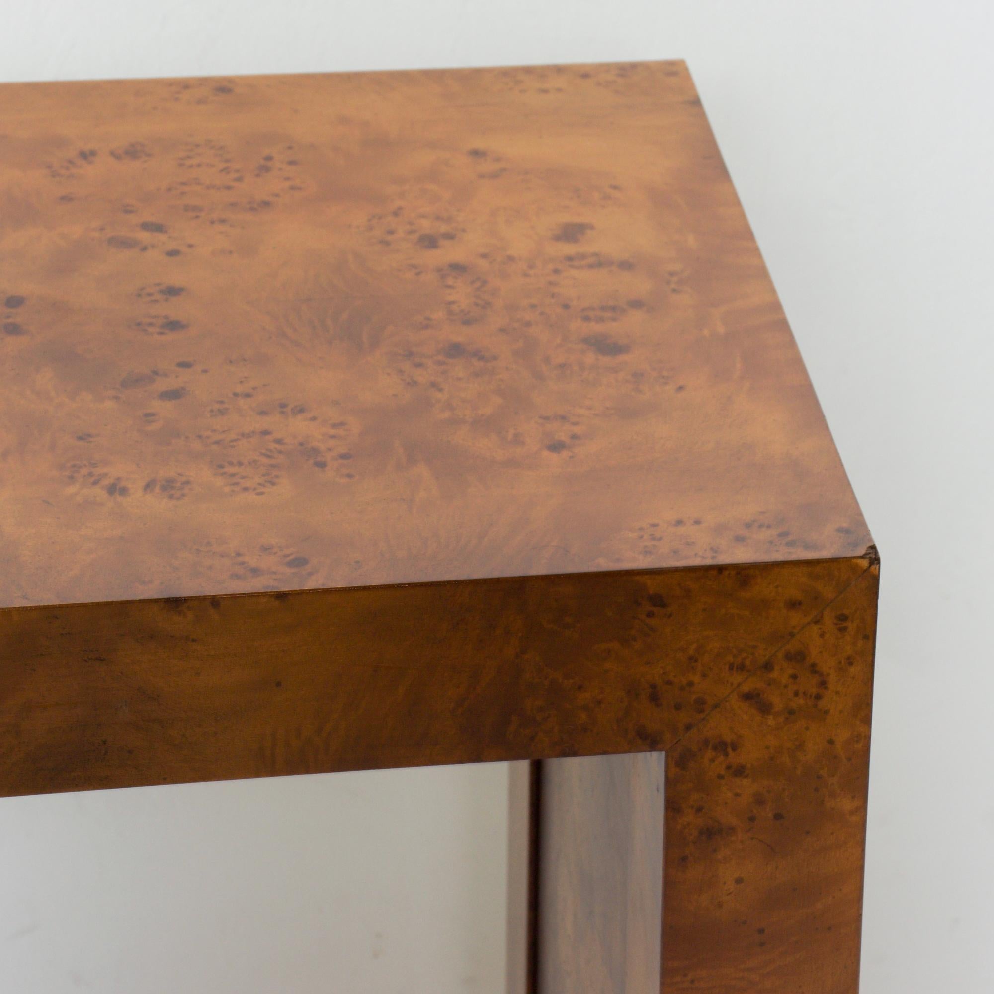 American Milo Baughman Modern Burlwood Sofa Console Table 1970s Elegance