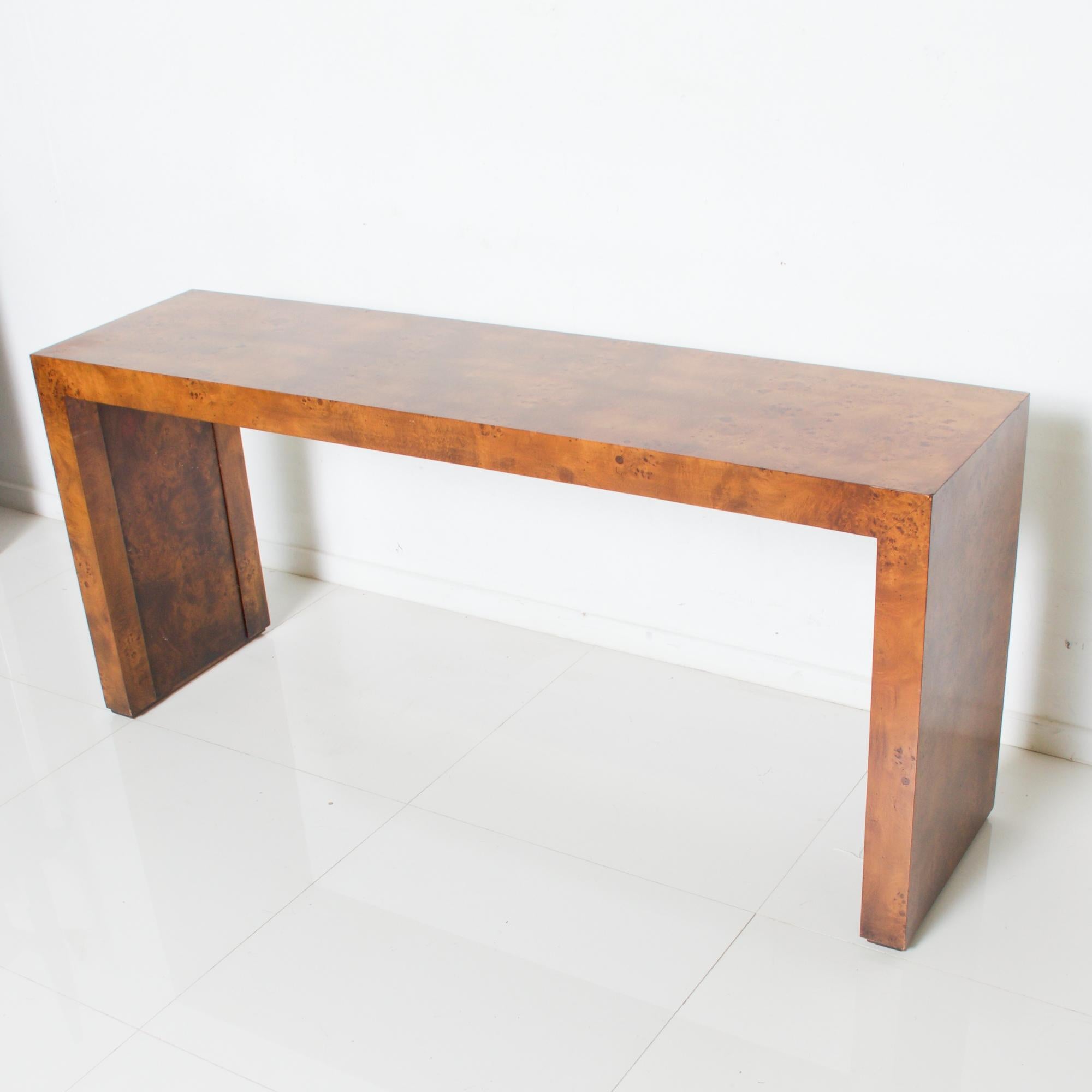 Milo Baughman Modern Burlwood Sofa Console Table 1970s Elegance In Good Condition In Chula Vista, CA