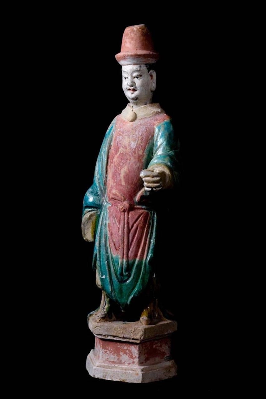 Chinese Elegant Ming Dynasty Court Attendant, Glazed Terracotta - China '1368-1644 AD'