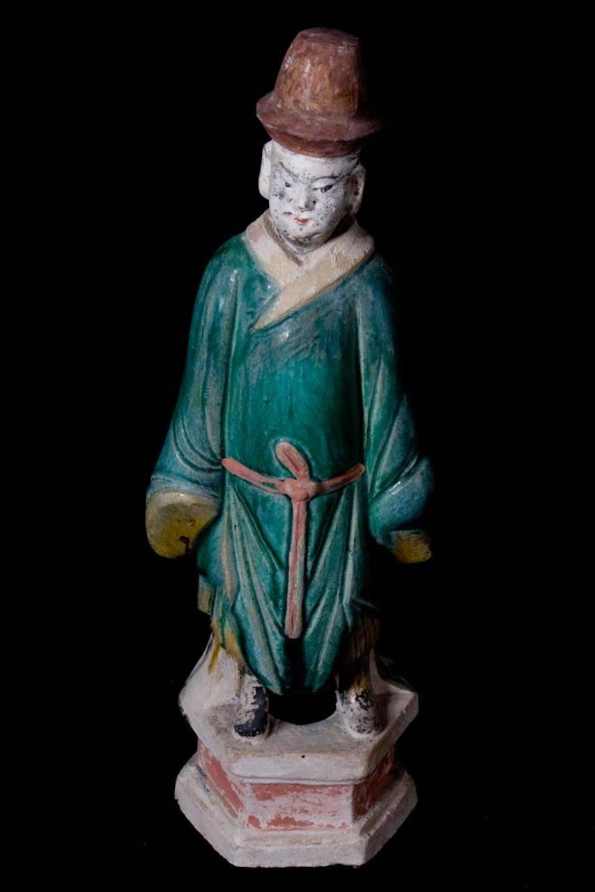 Chinese Elegant Ming Dynasty Court Attendant, Glazed Terracotta - China '1368-1644 AD'