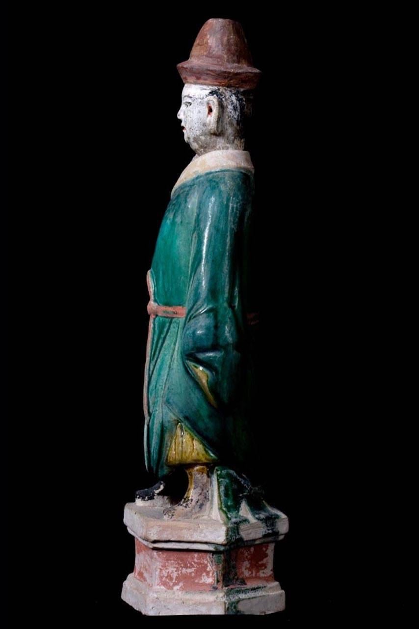 18th Century and Earlier Elegant Ming Dynasty Court Attendant, Glazed Terracotta - China '1368-1644 AD'