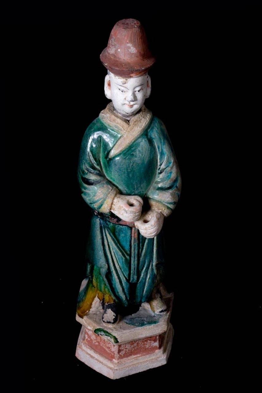 18th Century and Earlier Elegant Ming Dynasty Court Attendant, Glazed Terracotta - China '1368-1644 AD'