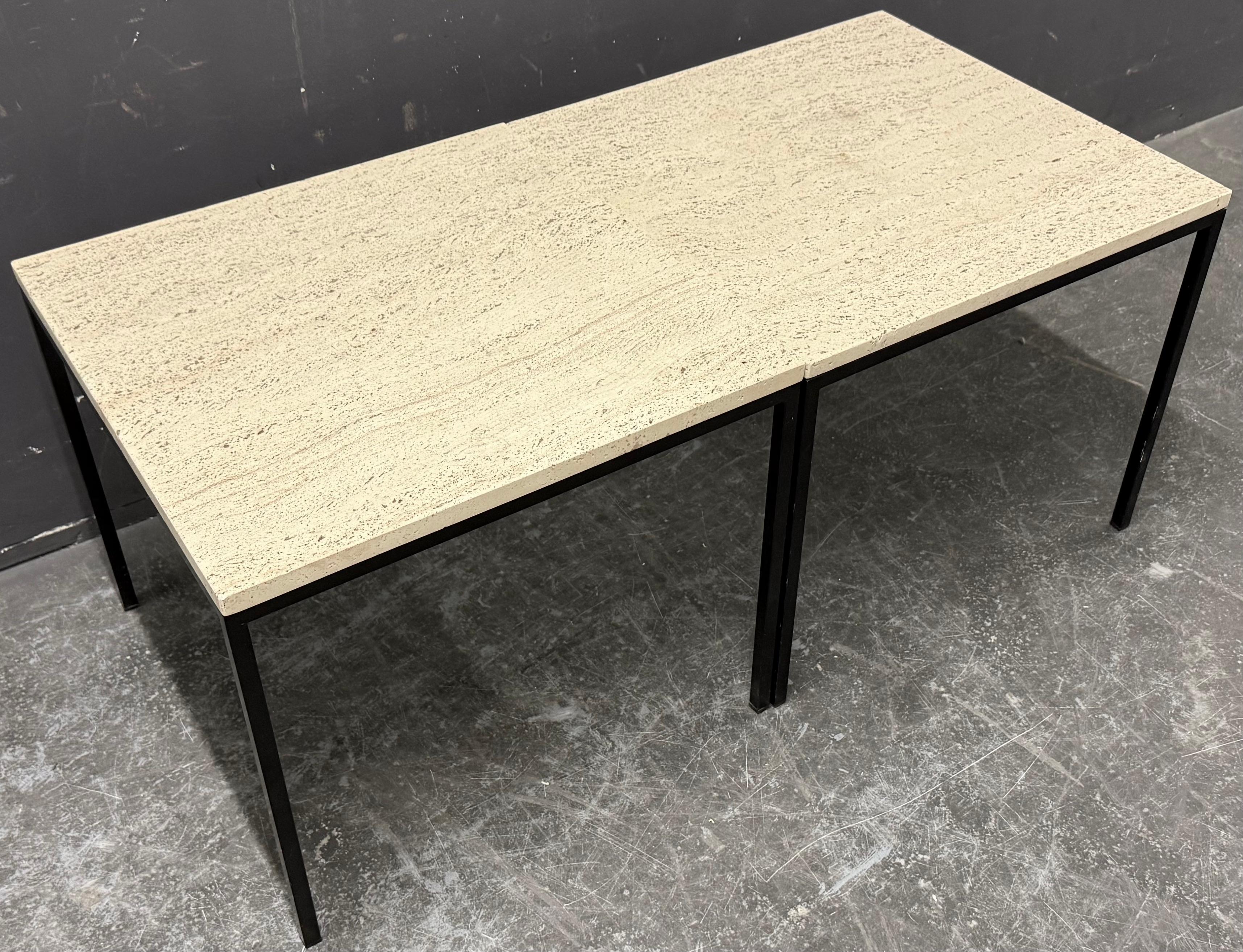 elegant minimalistic set of travertine side tables For Sale 4
