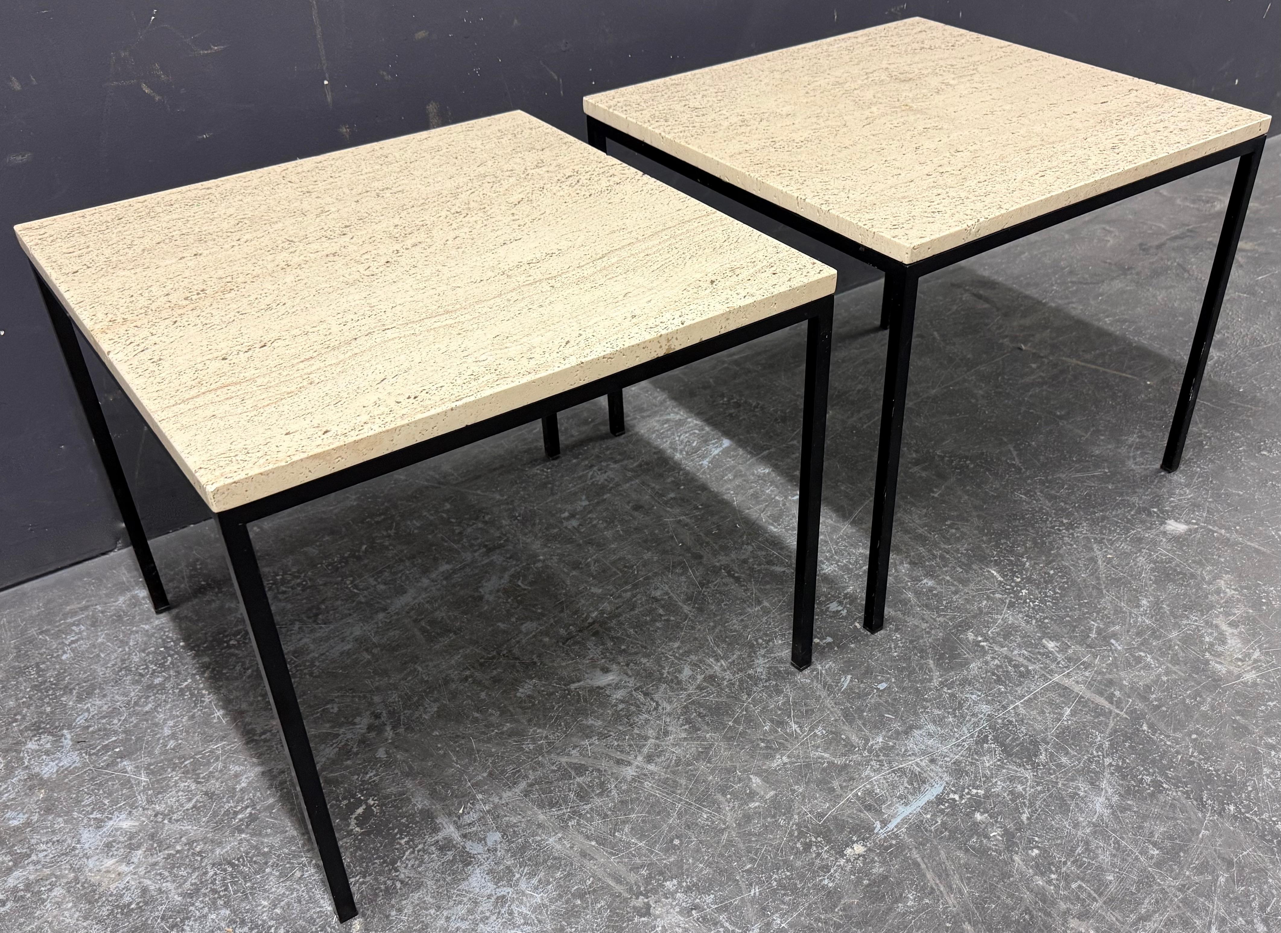 Mid-Century Modern elegant minimalistic set of travertine side tables For Sale