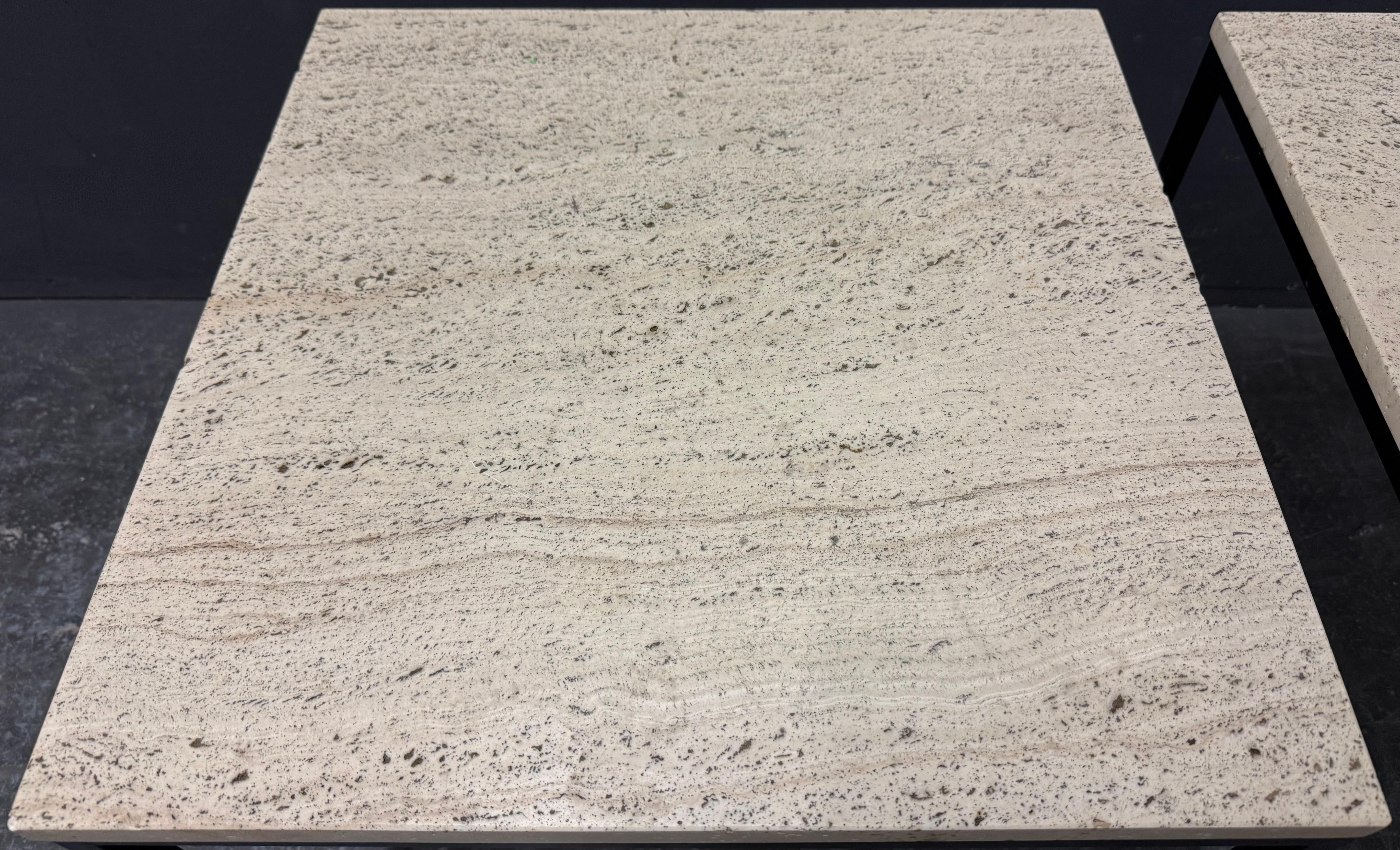 Mid-20th Century elegant minimalistic set of travertine side tables For Sale